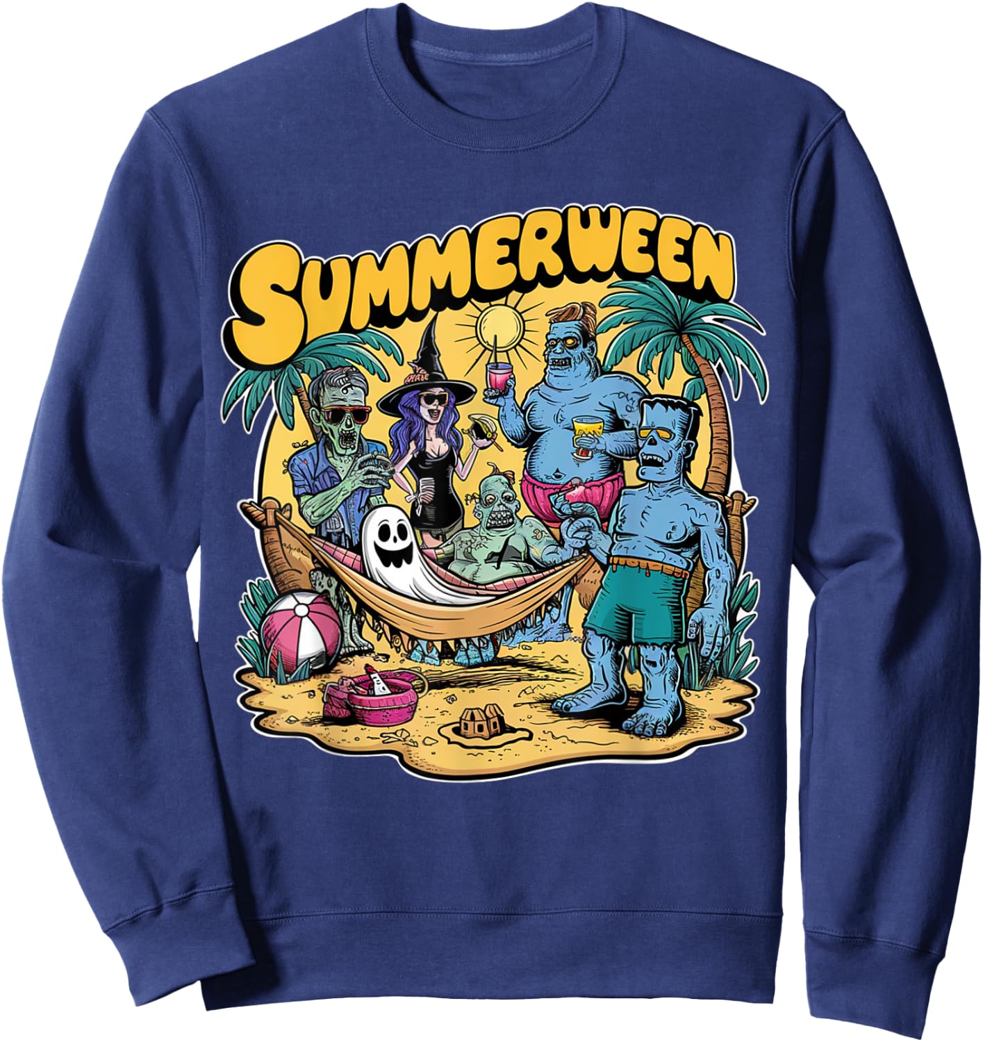 Happy Summerween Summer Halloween Holiday Beach Vibes Spooky Sweatshirt - Sweatshirt | Navy