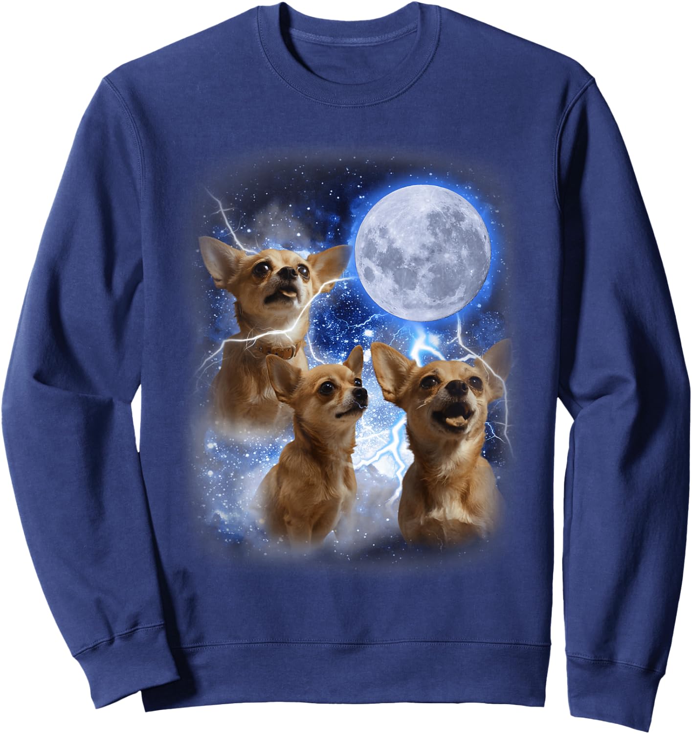 Three Chihuahuas Howl at Moon - 3 Dogs Funny Wolves Parody Sweatshirt - Sweatshirt | Navy