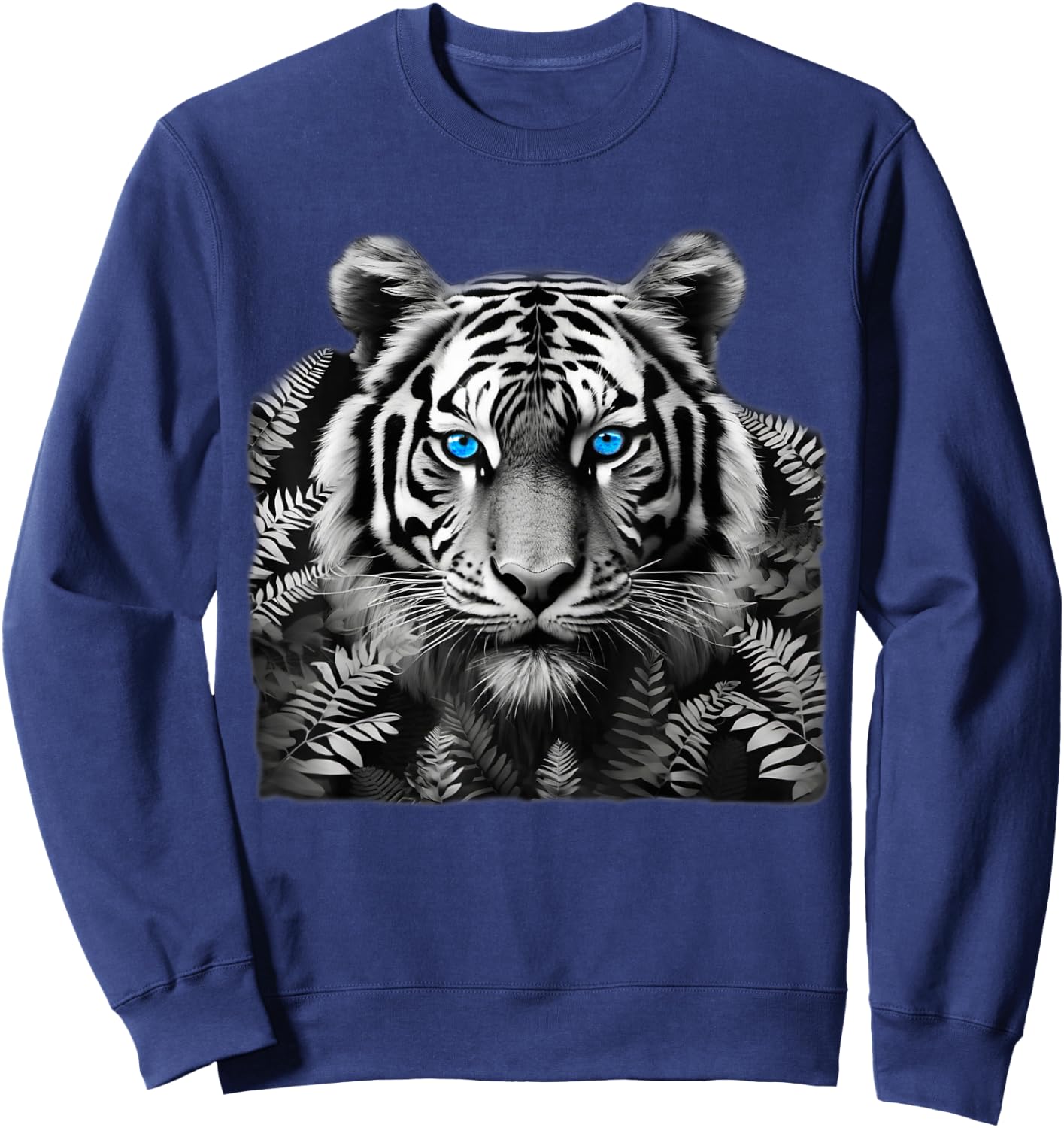 Tiger Black White Art with Stunning Blue Eyes Sweatshirt - Sweatshirt | Navy