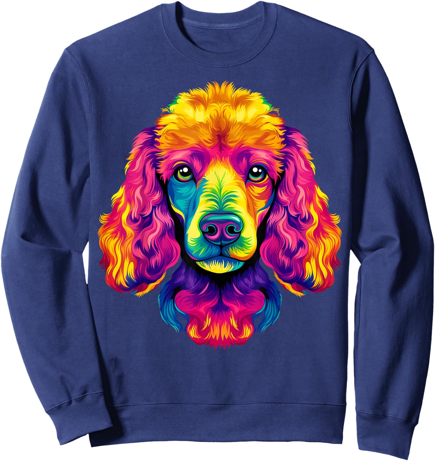 Colorful Poodle Face Cute Rainbow Dog Lover Men Women Black Sweatshirt - Sweatshirt | Navy