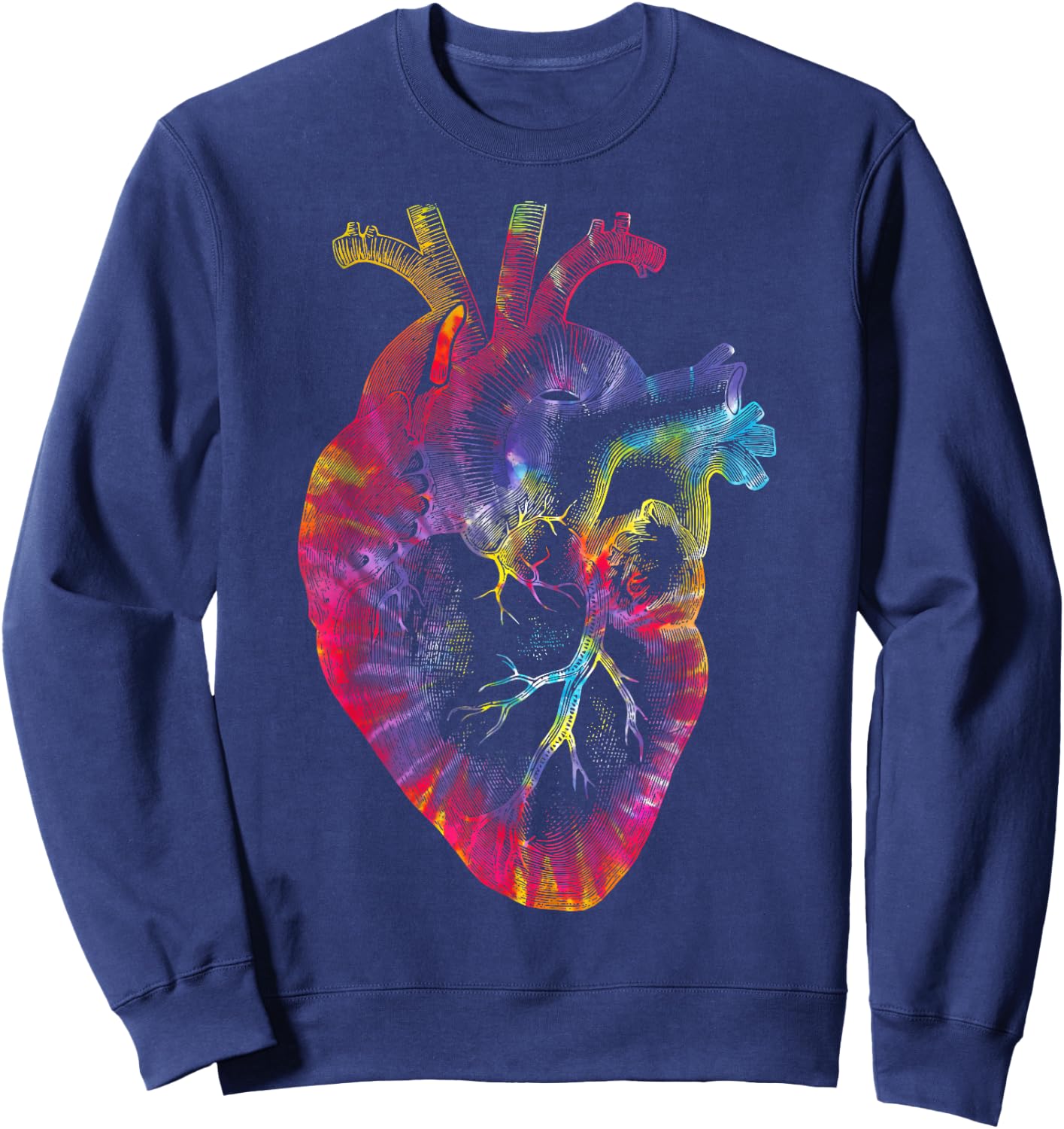 Tie Dye Anatomical Heart Valentines Day Anatomy Love Science Sweatshirt - Sweatshirt | Navy