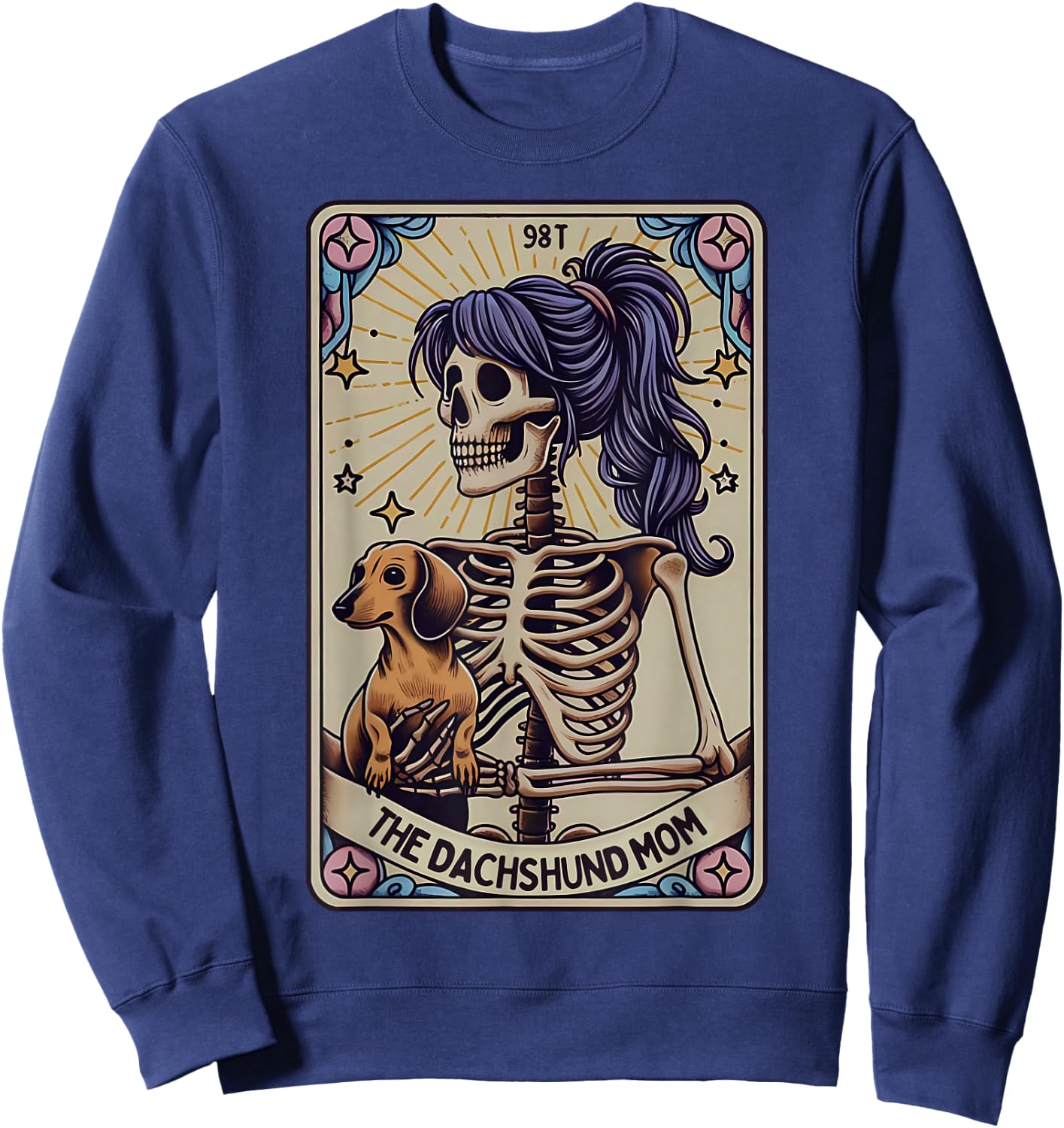 Dachshund Mom Tarot Card Skeleton Halloween Witchy Vibes Sweatshirt - Sweatshirt | Navy
