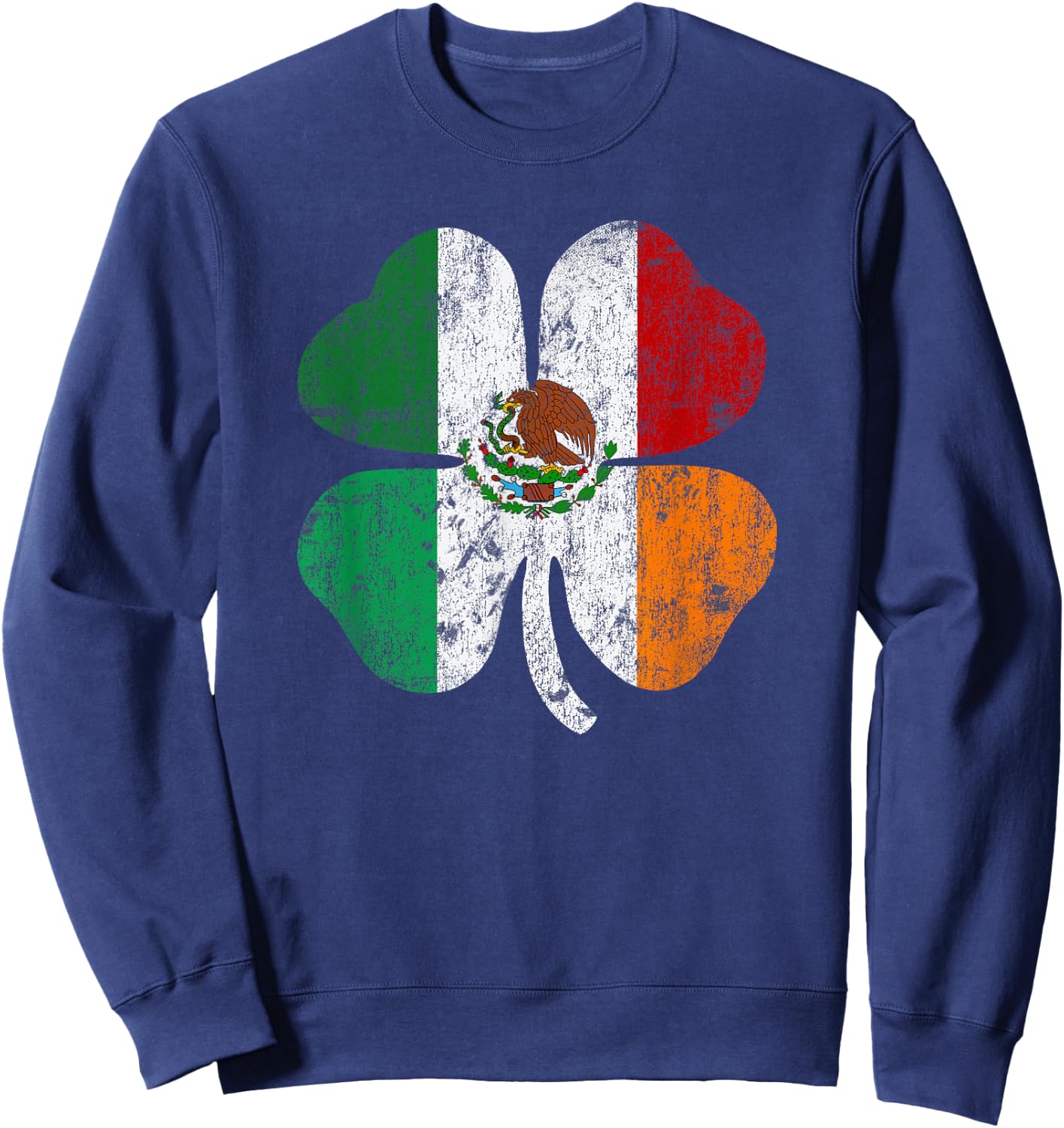 Mexican Irish Mexico Ireland St Patricks Shamrock Flag Sweatshirt - Sweatshirt | Navy