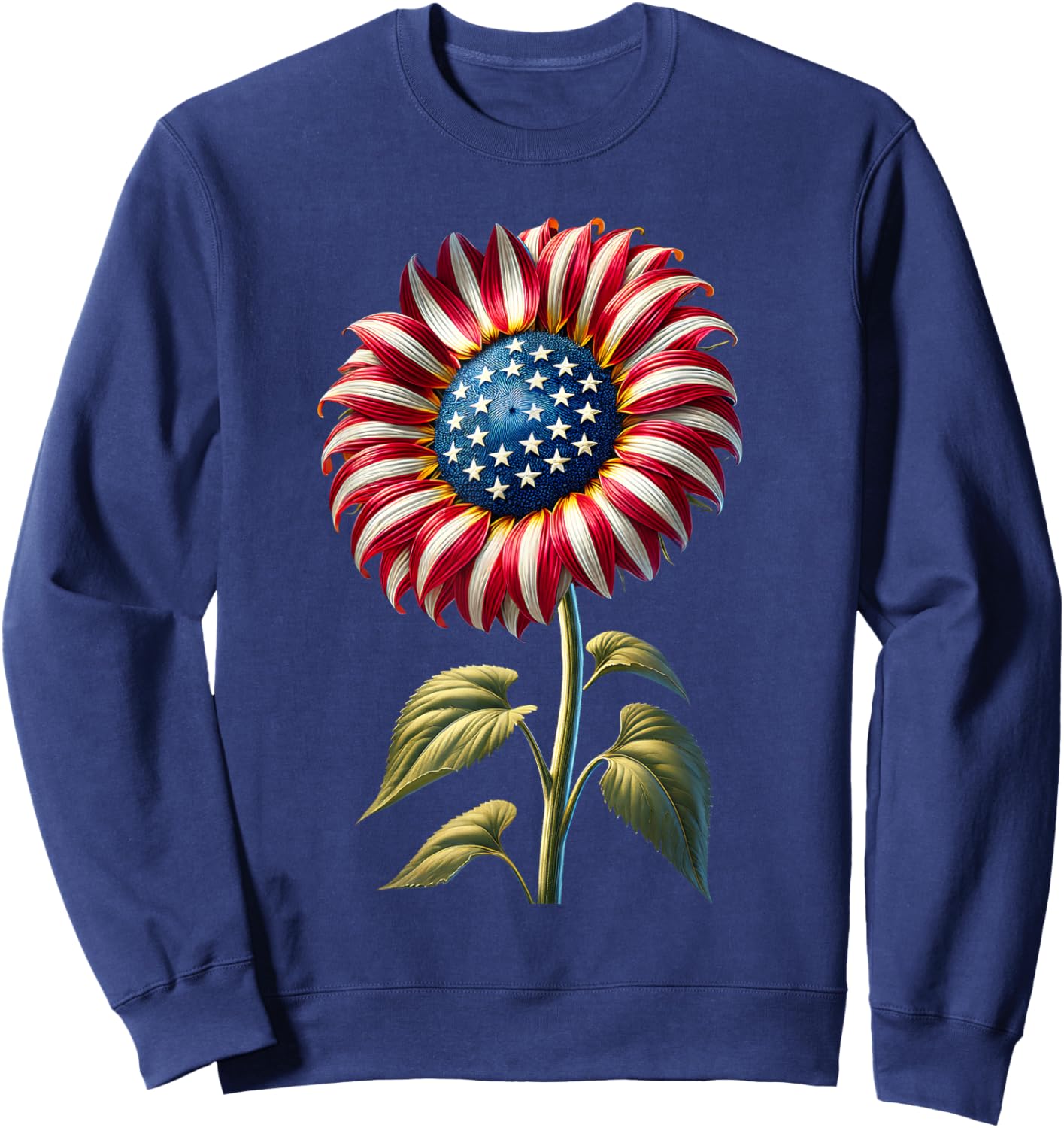 Sunflower American Flag USA Merica Funny 4th Of July Fourth Sweatshirt - Sweatshirt | Navy