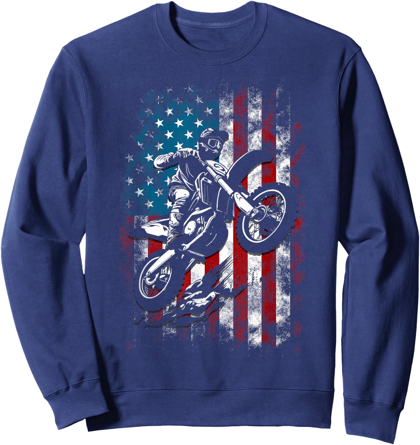 Best Dirt Bike Boys Dirtbike Racing US Flag Biker Sweatshirt - Sweatshirt | Navy