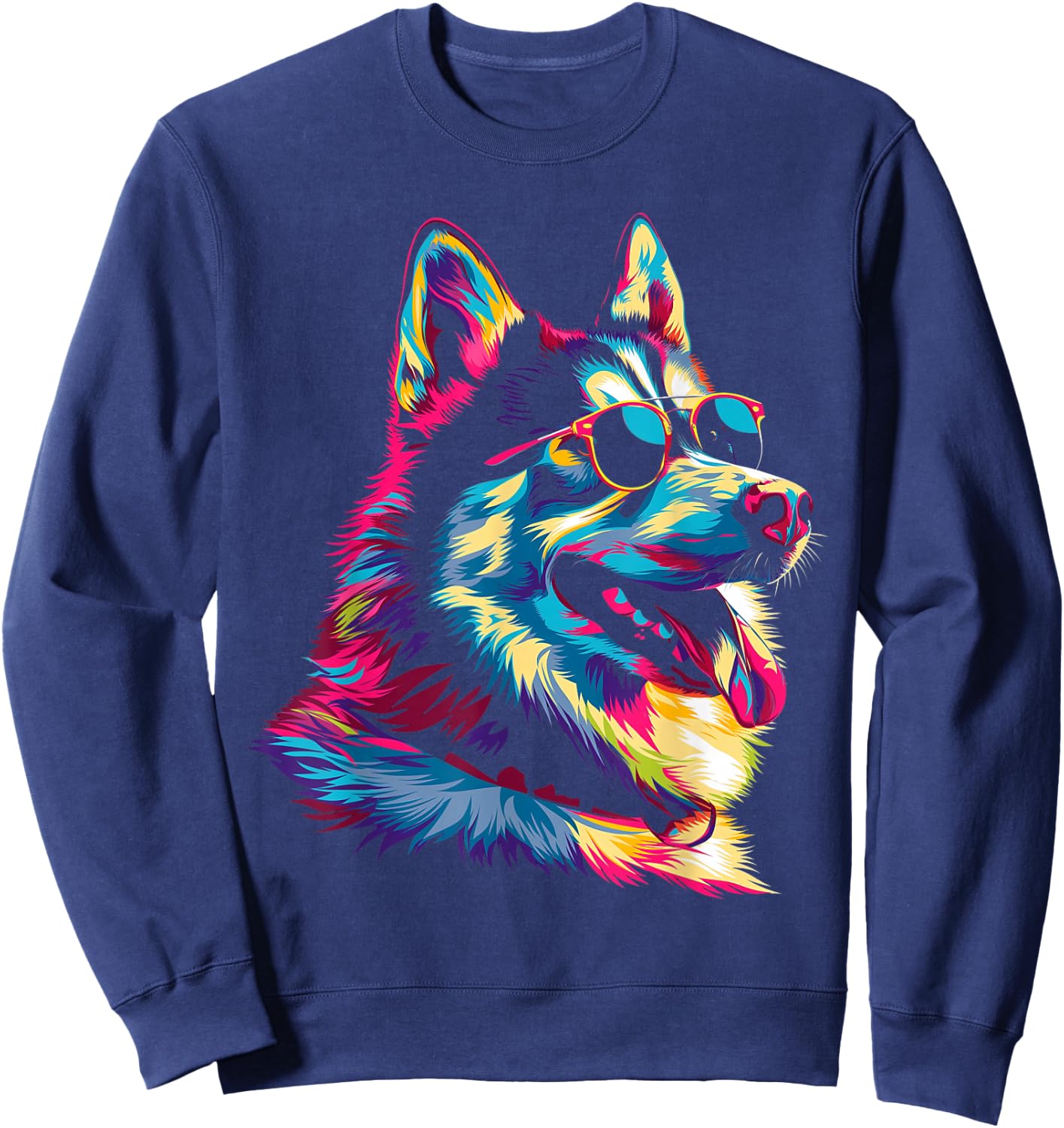 Siberian Husky Dog Sunglasses Popart Sweatshirt - Sweatshirt | Navy