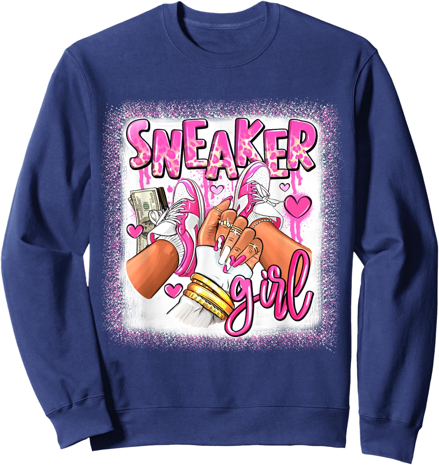 Women Pink And White Sneaker Girl, Funny Sneaker Girl Life Sweatshirt - Sweatshirt | Navy