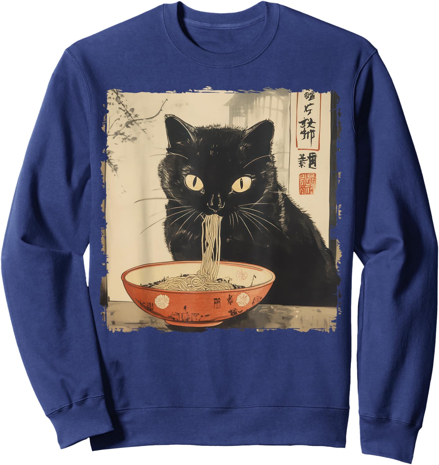 Cat Ramen Noodle Japanese Art Anime Manga Kawaii Cat Sweatshirt - Sweatshirt | Navy
