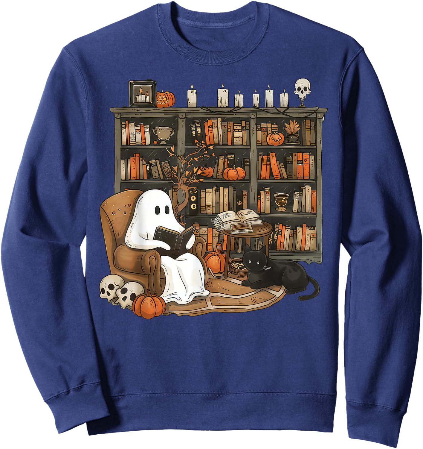 Vintage Ghost Reading Books Librarian Teacher Halloween Women Sweatshirt - Sweatshirt | Navy