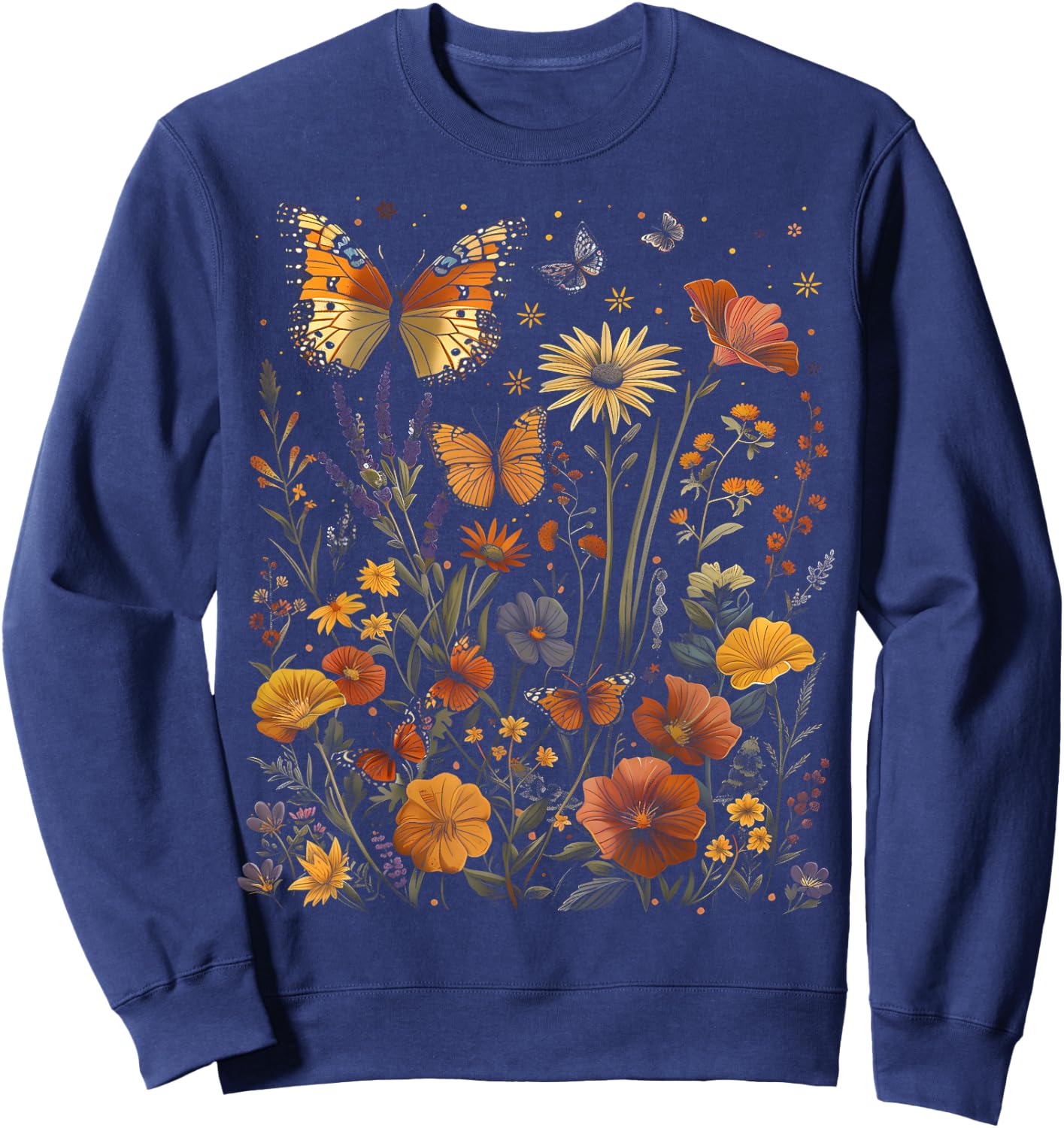 Pollinator Garden Design Wildlife Flowers Native Plants Sweatshirt - Sweatshirt | Navy