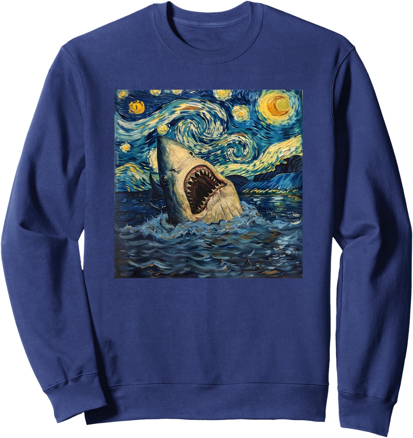 Van Gogh Shark Starry Night Funny Women & Men Sweatshirt - Sweatshirt | Navy