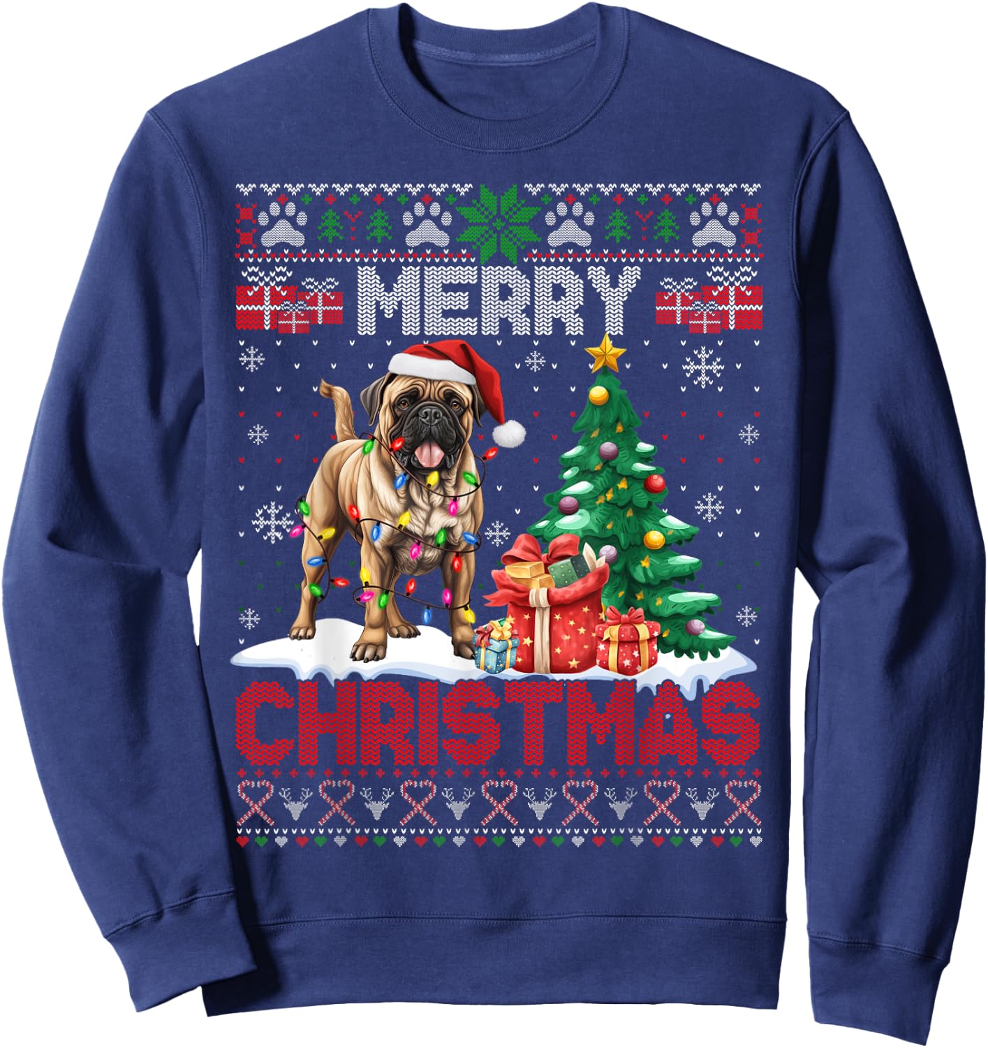 Merry Christmas Bullmastiff Lovers Family Ugly Xmas Sweater Sweatshirt - Sweatshirt | Navy