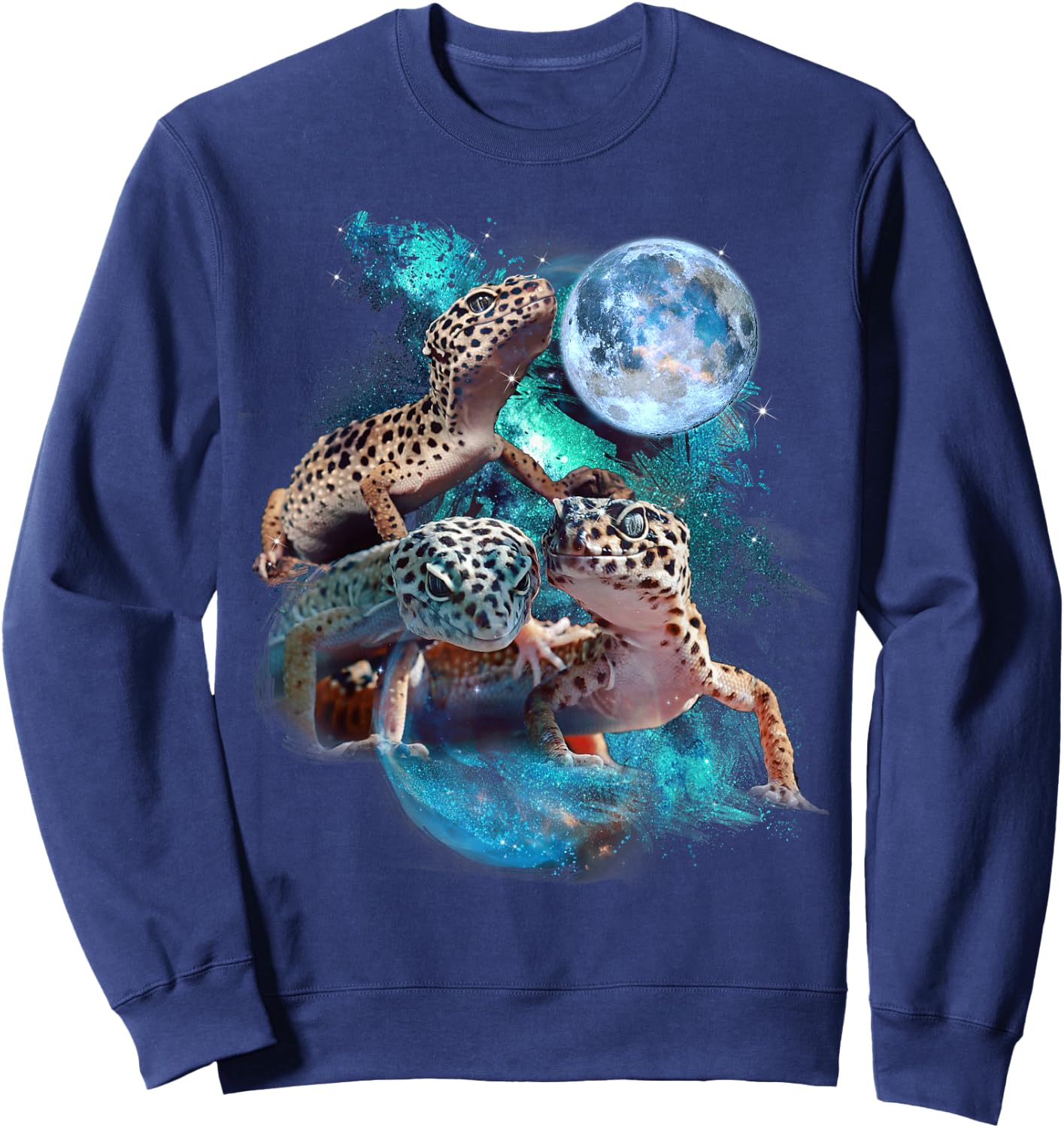 3 Moon Gecko Funny Reptile Leopard Lizard Geckos Art Novelty Sweatshirt - Sweatshirt | Navy