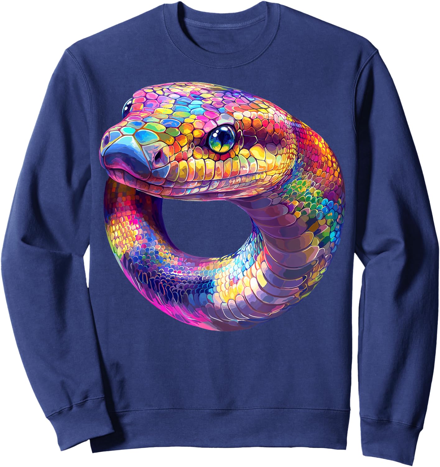 Colorful Anaconda Snake Face Animal Lover Men Women Black Sweatshirt - Sweatshirt | Navy