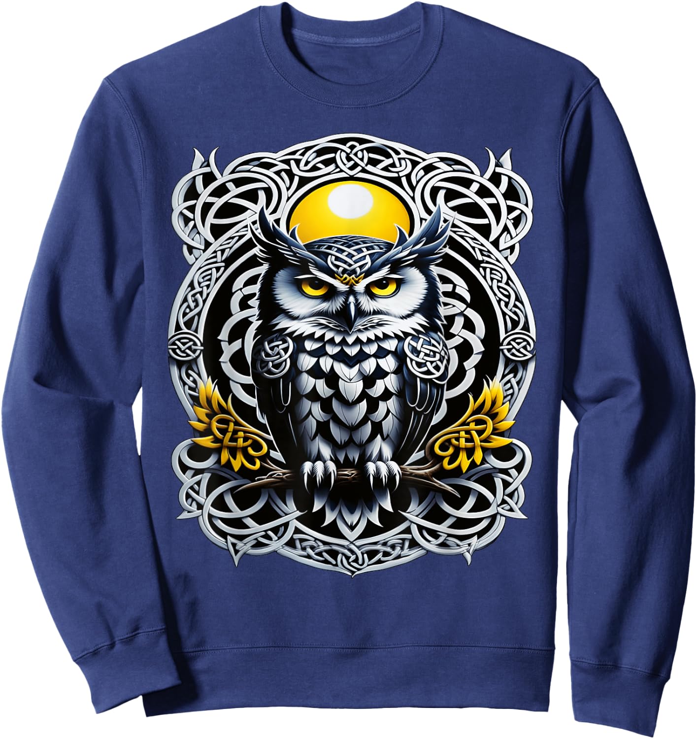 Celtic Owl Mystical Tattoo Design, Symbolic Knotwork Sweatshirt - Sweatshirt | Navy