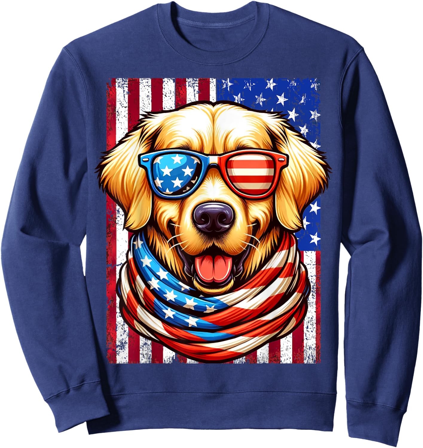 Golden Retriever Dog USA Flag American Patriotic 4th of July Sweatshirt - Sweatshirt | Navy