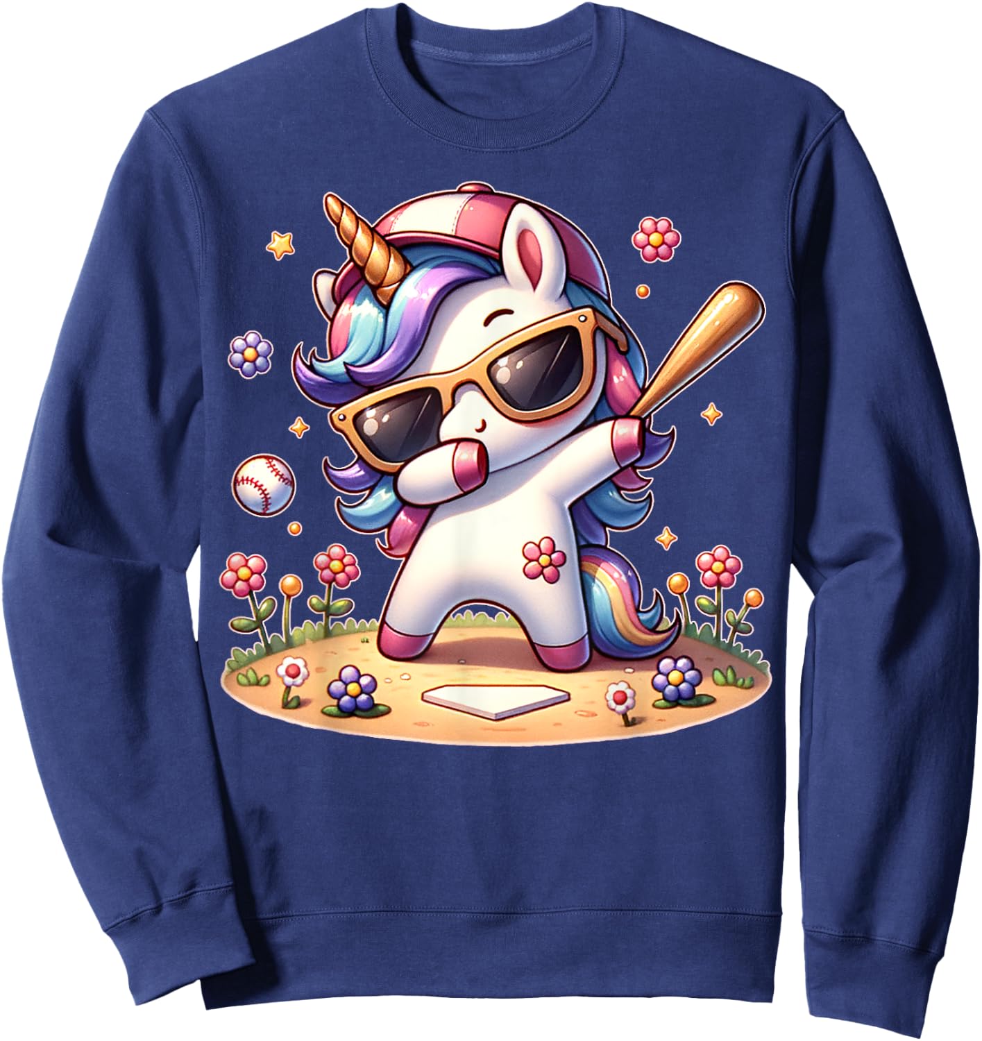 Cute Unicorn Softball Baseball T-ball Shirt for Girl Toddler Sweatshirt - Sweatshirt | Navy