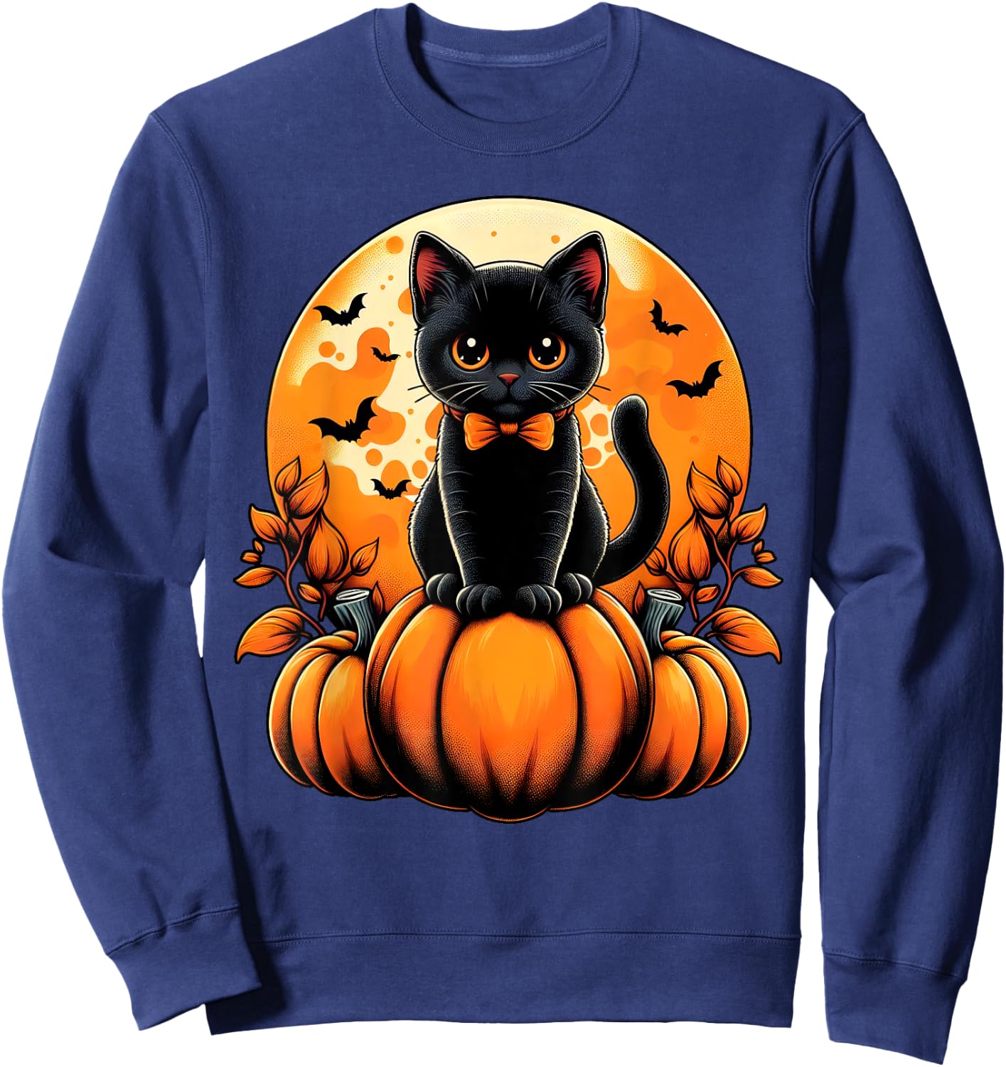 Retro Black Cat Pumpkin Halloween Costume Fall Autumn Season Sweatshirt - Sweatshirt | Navy