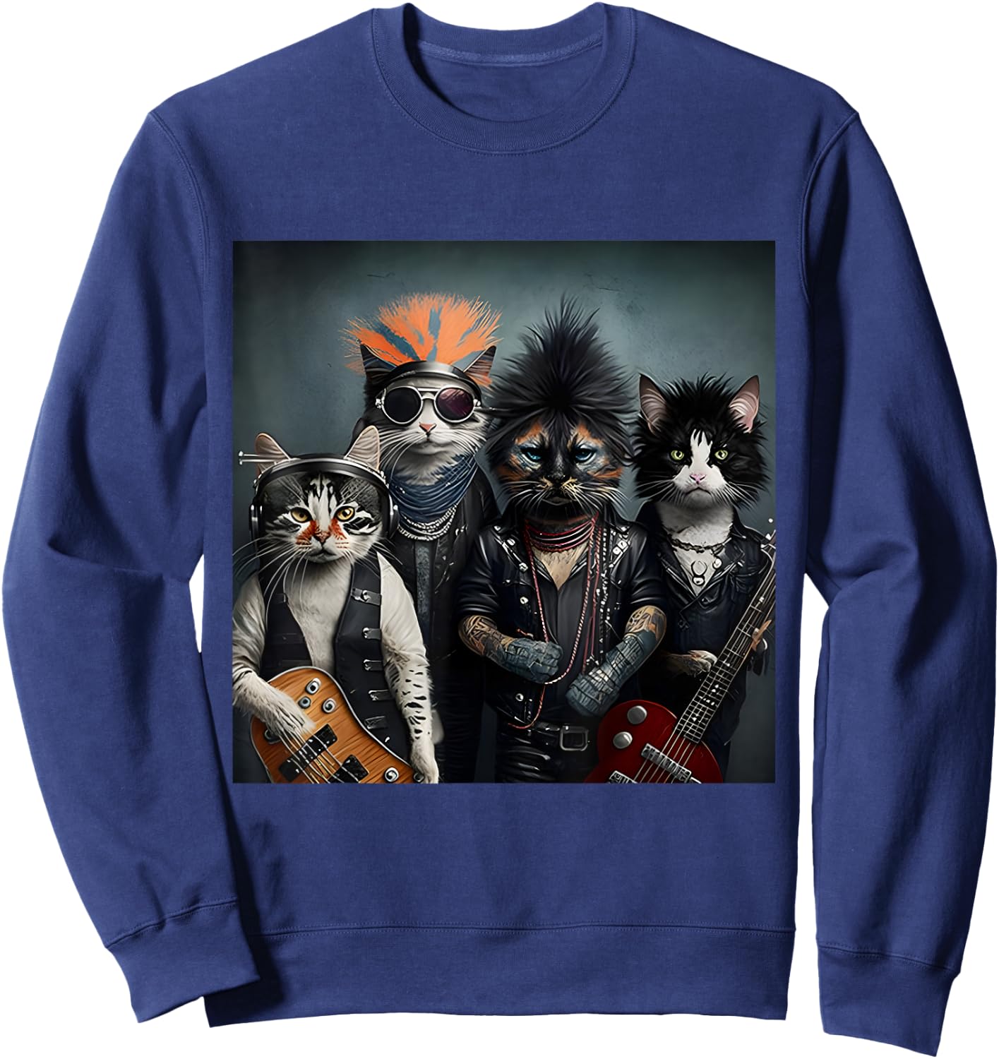 Heavymetal Headbanger Meowtal Cats Band Hard Rocks Kitties Sweatshirt - Sweatshirt | Navy