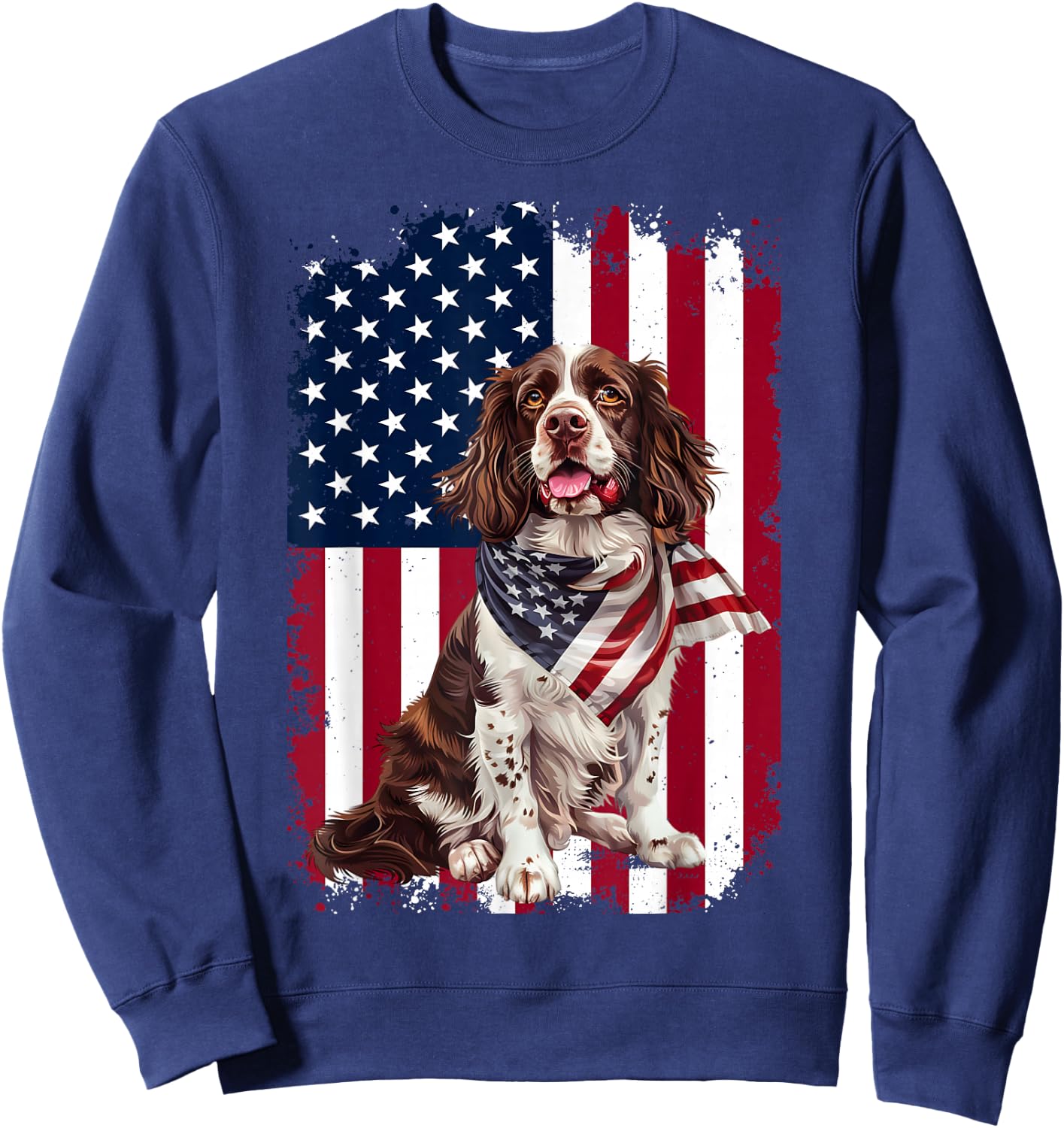 English Springer Spaniel Dog American Flag 4th Of July Gifts Sweatshirt - Sweatshirt | Navy