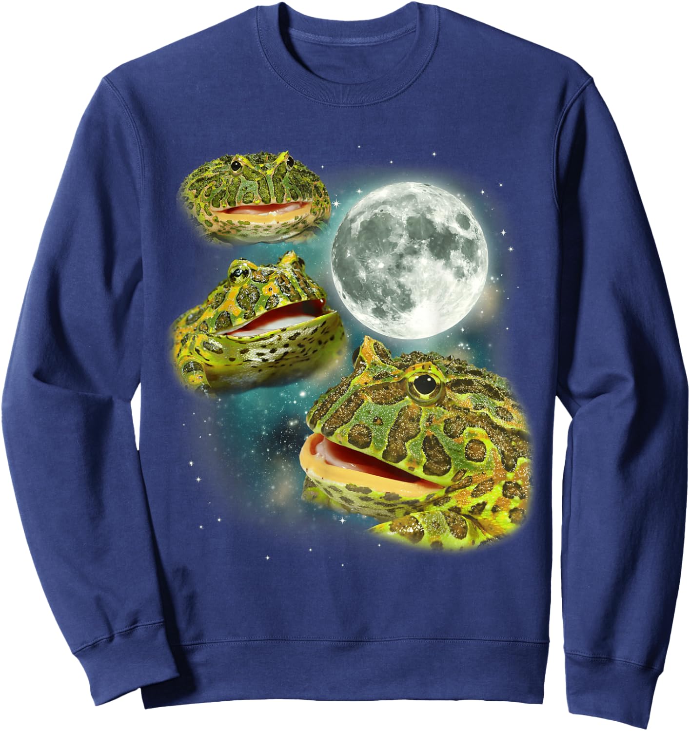 Three Frog Moon | 3 Pac Frogs Howl at The Moon Parody Meme Sweatshirt - Sweatshirt | Navy
