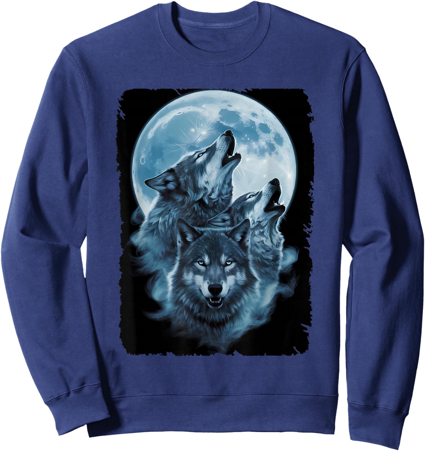Wolf Lovers Animals Three Wolves Howling Full Moon Sweatshirt - Sweatshirt | Navy