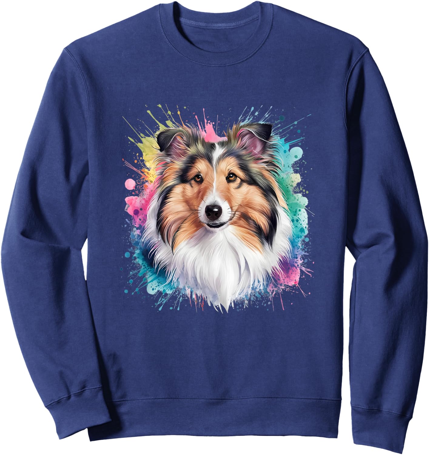 Men Woman Colorful Watercolor Shetland Sheepdog Sweatshirt - Sweatshirt | Navy