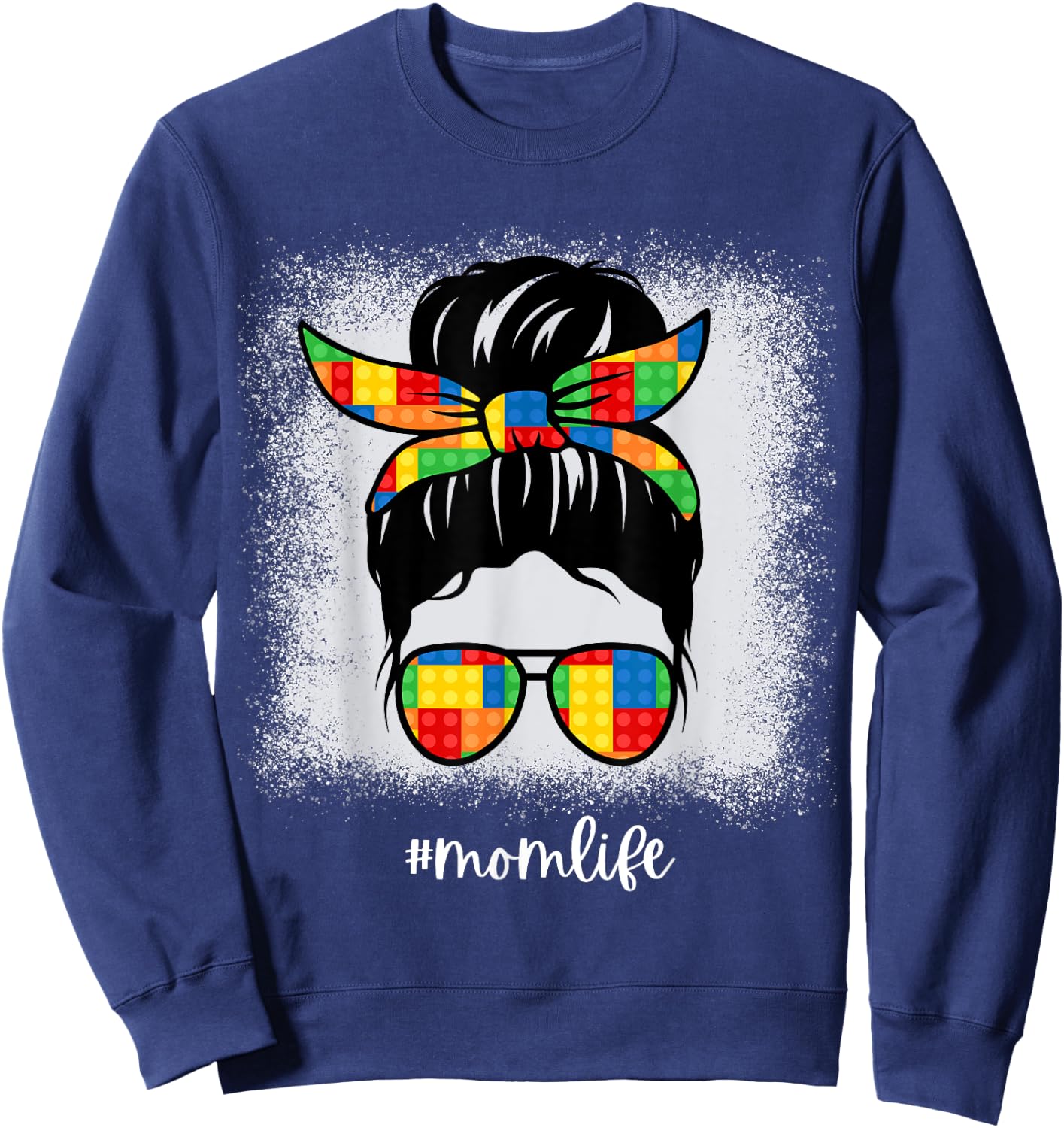 Building Bricks Mom Messy Bun Mom Life Block Builder Sweatshirt - Sweatshirt | Navy