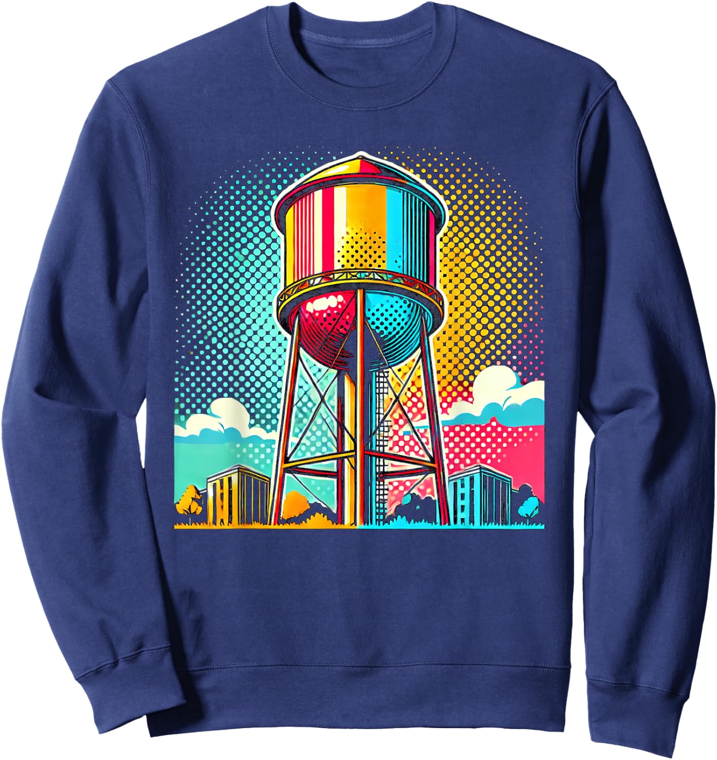 Pop Art Water Tower Colorful Urban Design Sweatshirt - Sweatshirt | Navy