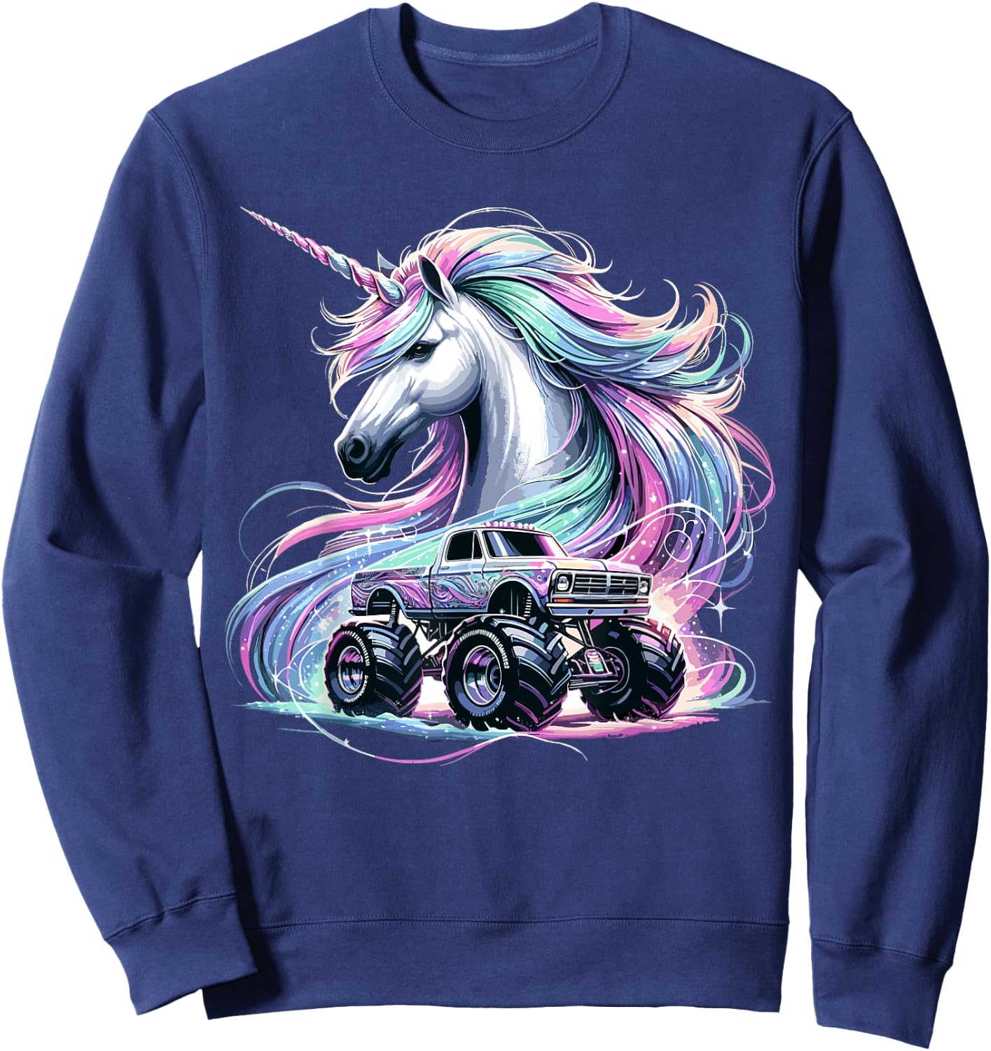 Monster Truck Unicorn Birthday Party Monster Truck Sweatshirt - Sweatshirt | Navy