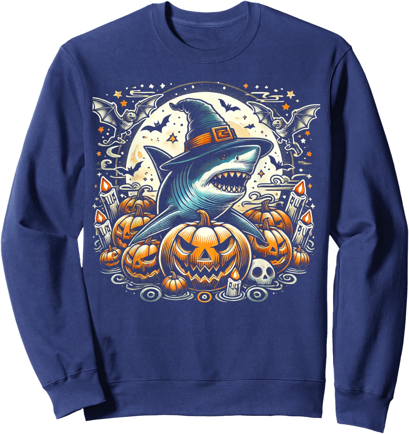 Shark Witch Halloween - Spooky Pumpkin Art Sweatshirt - Sweatshirt | Navy