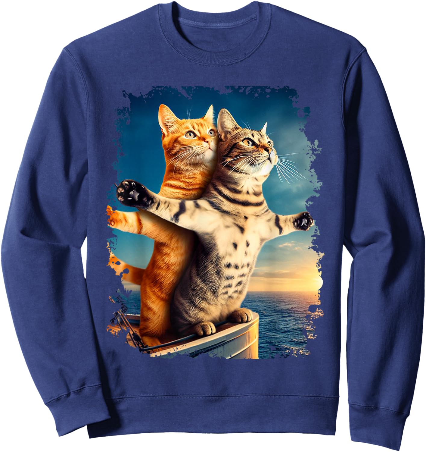 Titanic Meme Shirt for Kids Girls Funny Cat Titanic Sweatshirt - Sweatshirt | Navy