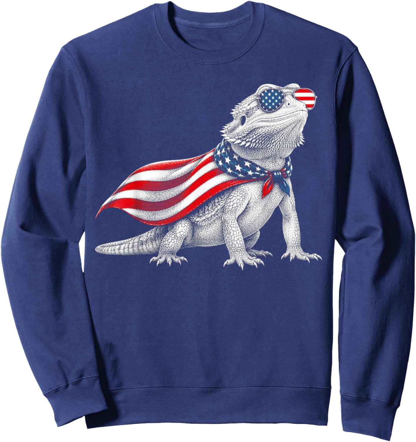 Bearded Dragon 4th of July US American Flag Patriotic Sweatshirt - Sweatshirt | Navy