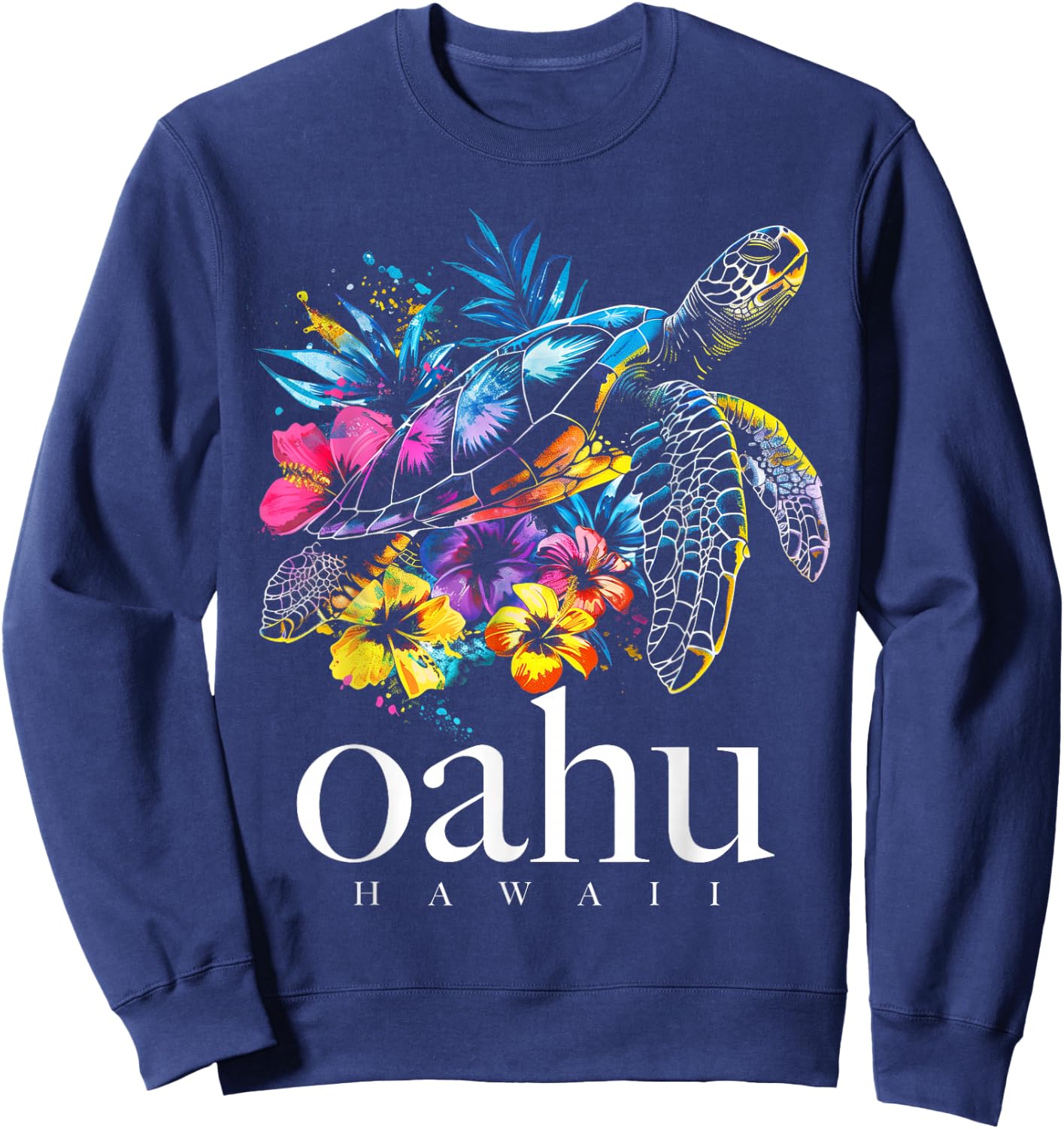 Oahu Hawaii Sea Turtle Hawaiian Surfer Souvenir Sweatshirt - Sweatshirt | Navy