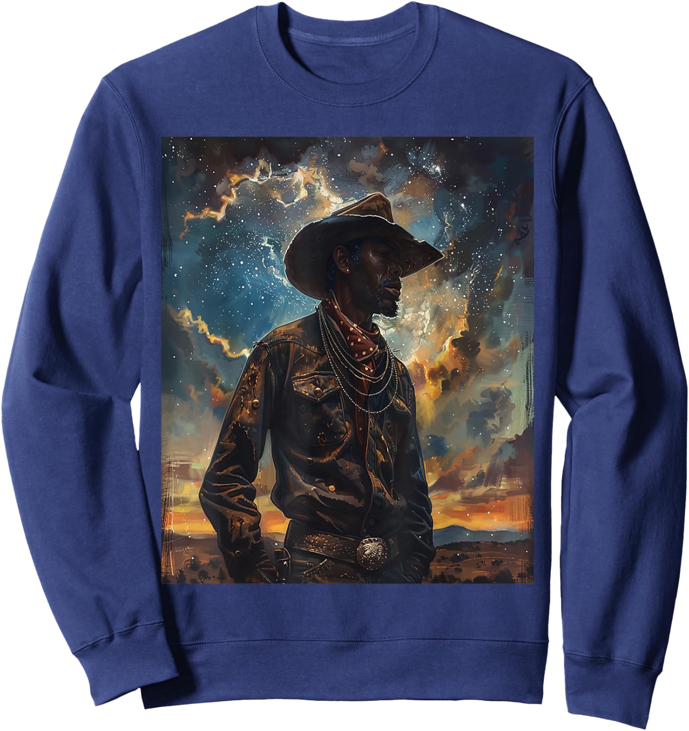 Young Black Western Retro Cowboy Wearing Hat Melanin Art Sweatshirt - Sweatshirt | Navy