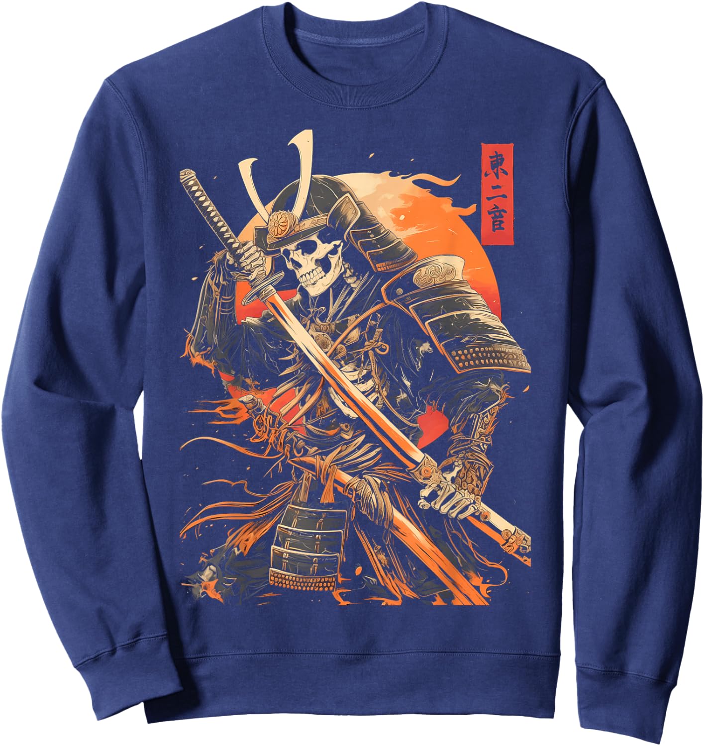 Samurai Skeleton Japanese Kanji Samurai Warrior Skeleton Sweatshirt - Sweatshirt | Navy