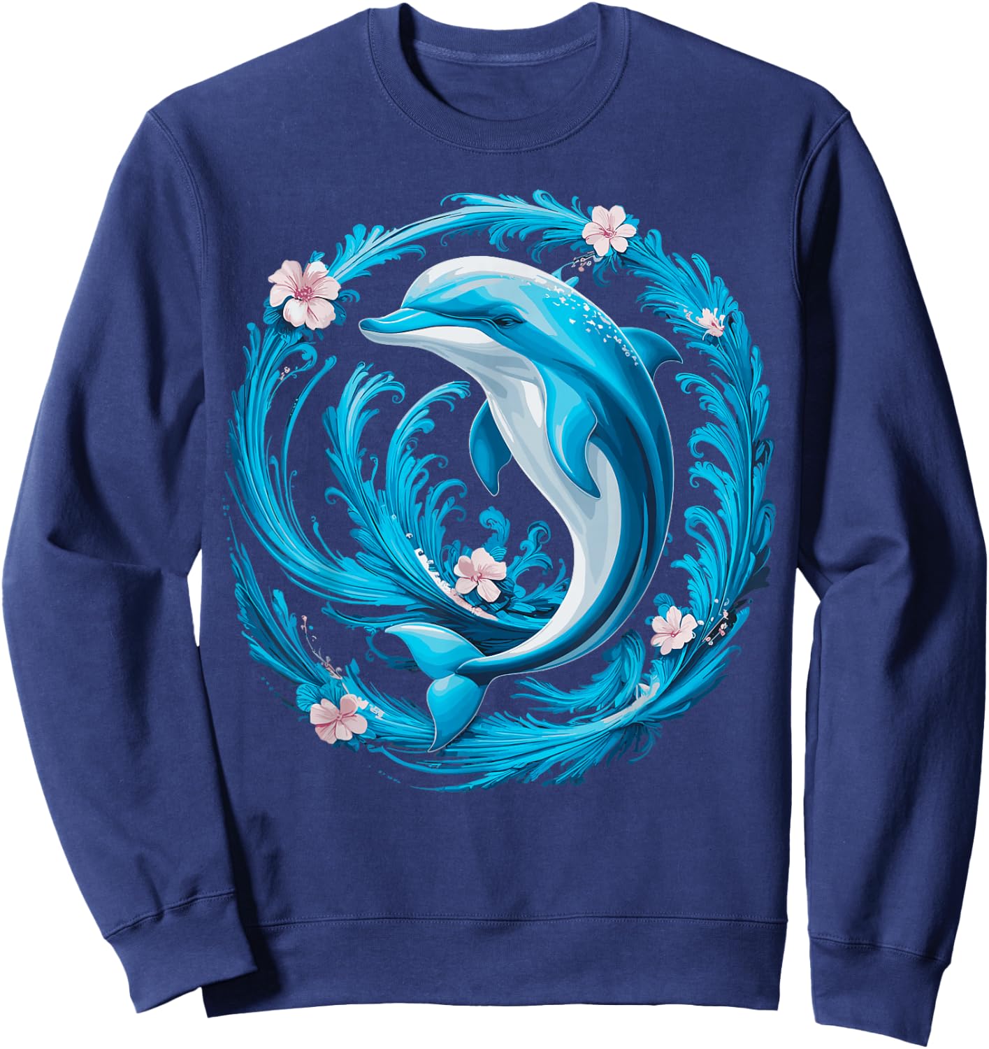Cute Dolphin Floral Sweatshirt - Sweatshirt | Navy