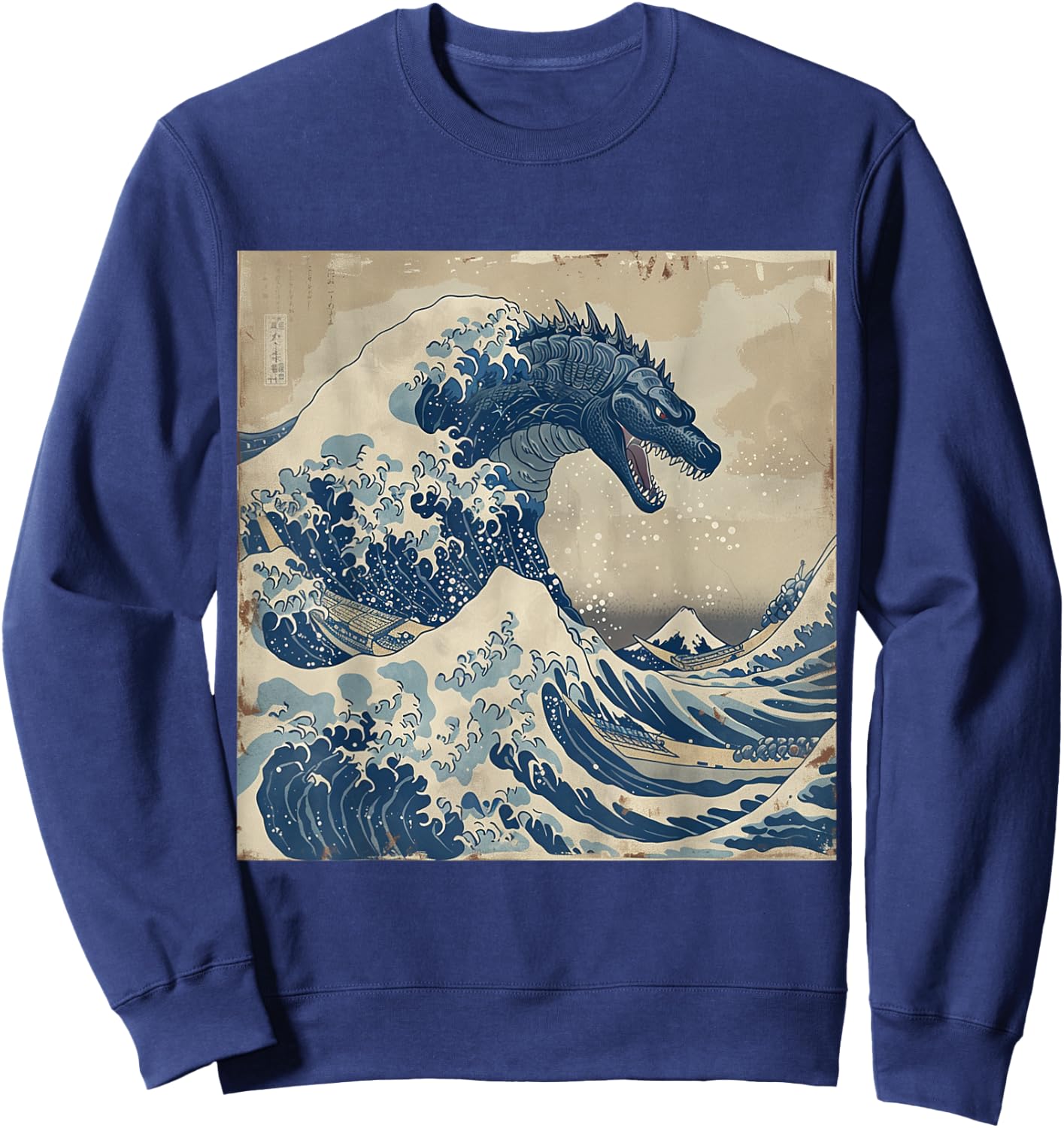 Japanese Kaiju In Hokusai Great Wave off Kanagawa Sweatshirt - Sweatshirt | Navy