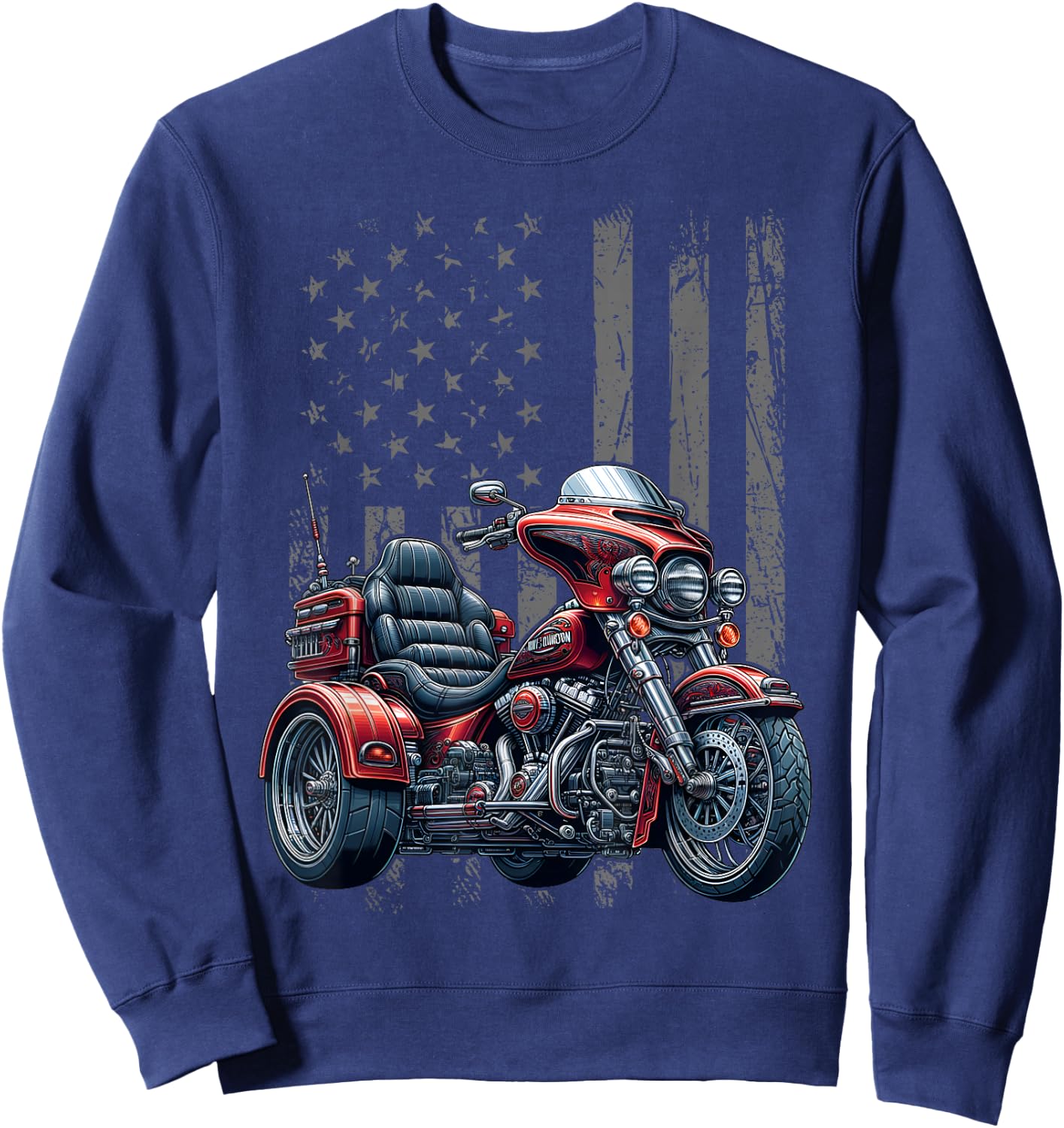 3 Wheels Motorcycle Trike Patriotic American Flag Trike Sweatshirt - Sweatshirt | Navy