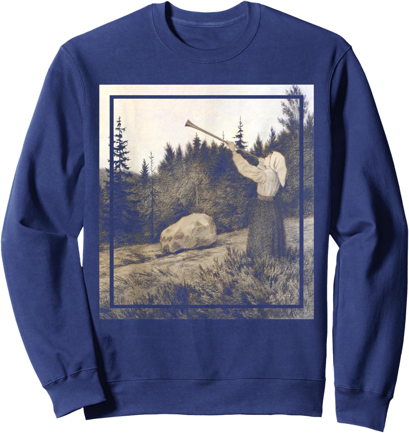 Op under Fjeldet toner en Lur - Kittelsen Black Metal Art Sweatshirt - Sweatshirt | Navy