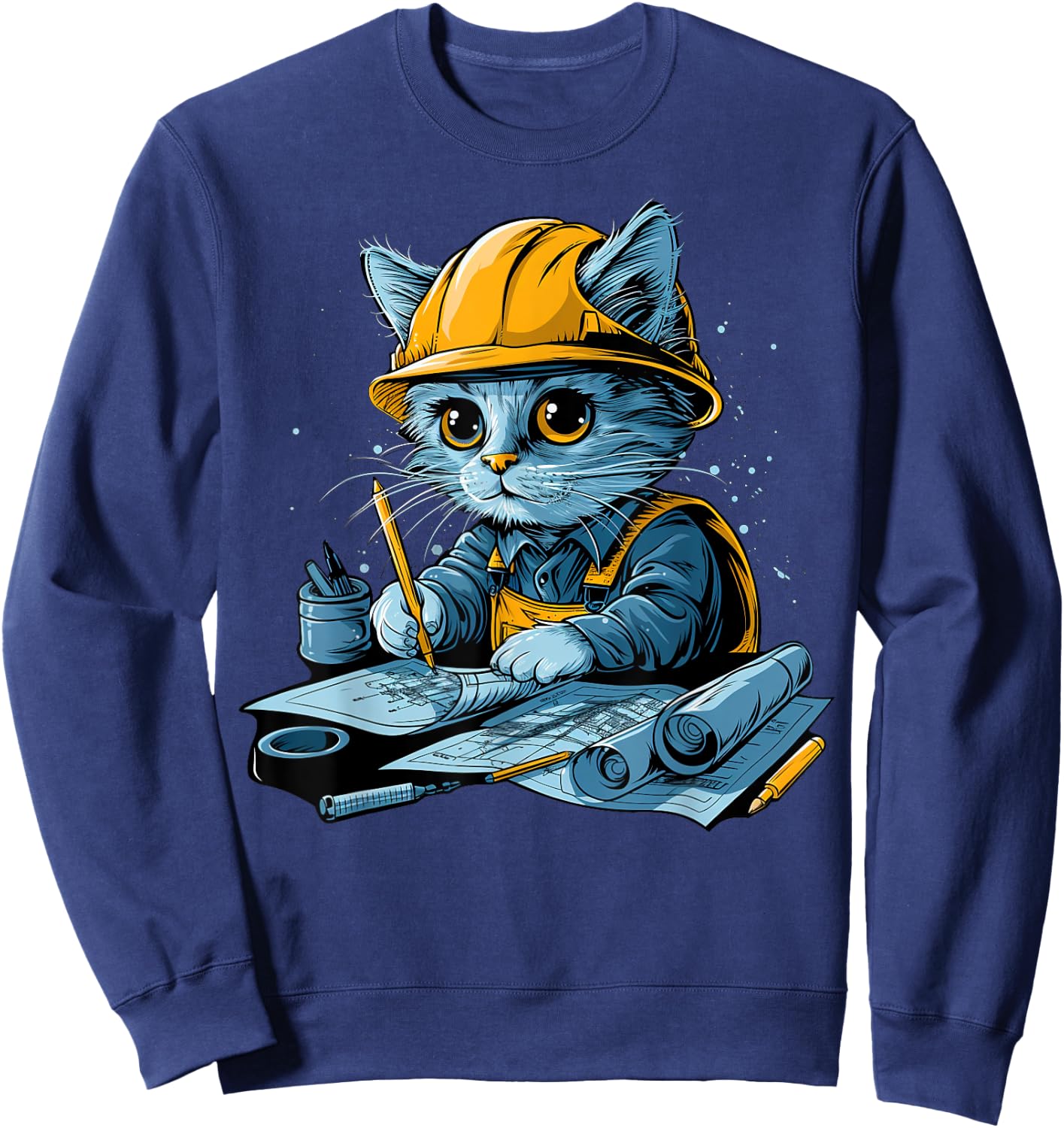 Cute working Cat Civil Engineer Technician Men Women Sweatshirt - Sweatshirt | Navy