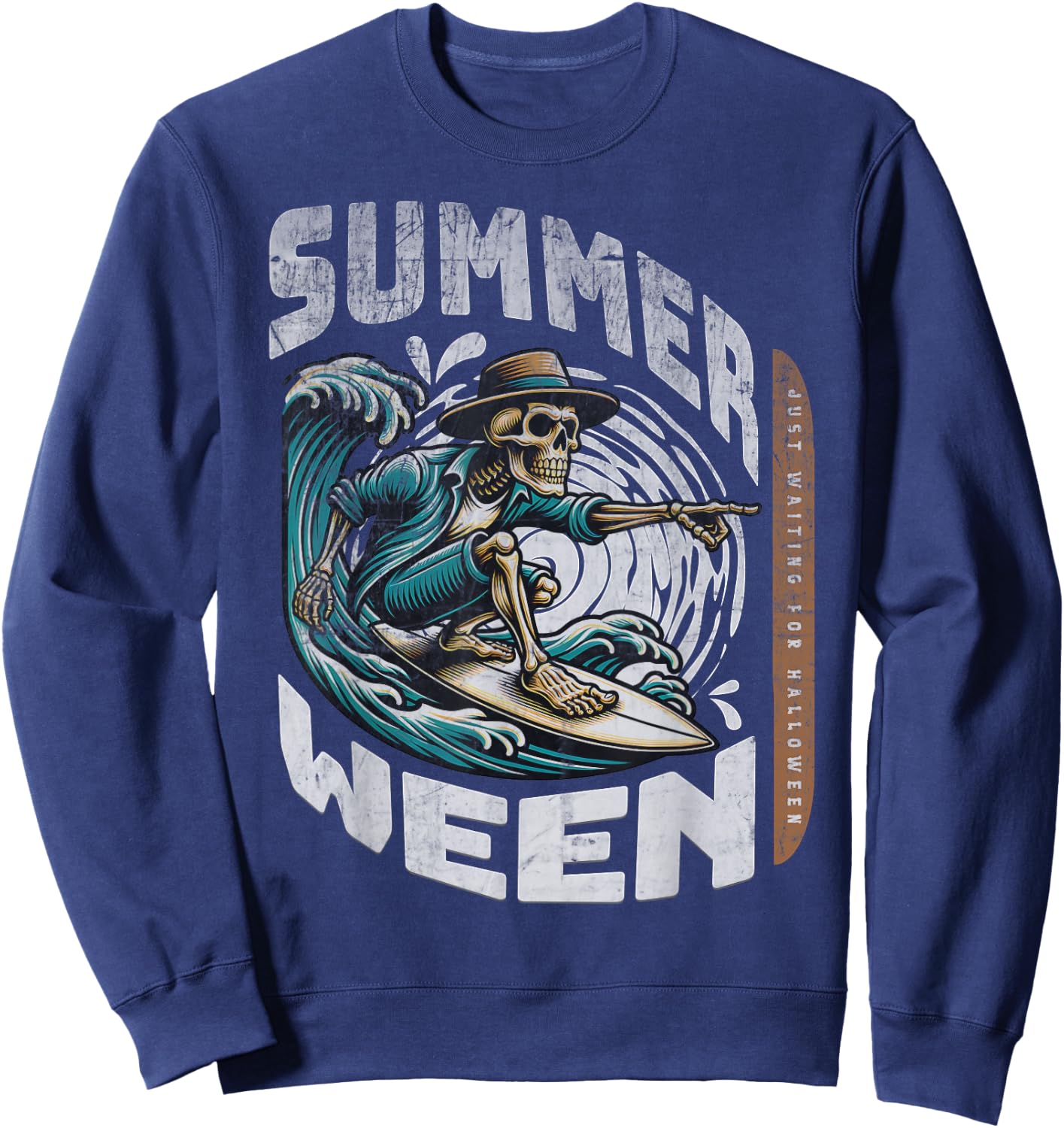 Summerween Halloween Skeleton Summer Vibes Surfing Ghost Men Women Kids Sweatshirt - Sweatshirt | Navy