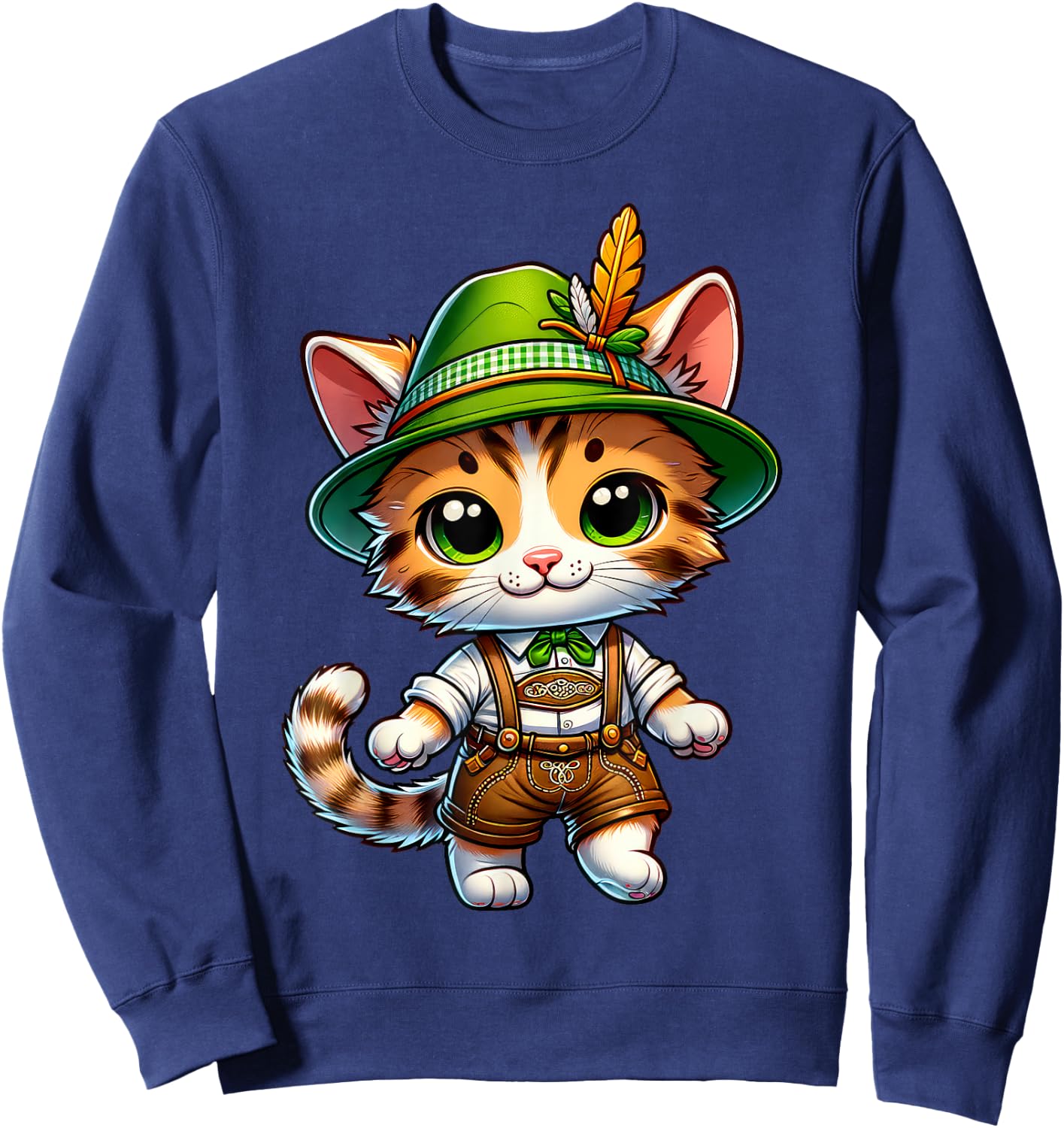 Oktoberfest Cat Funny German Bavarian Lederhosen Cat Lover Sweatshirt - Sweatshirt | Navy