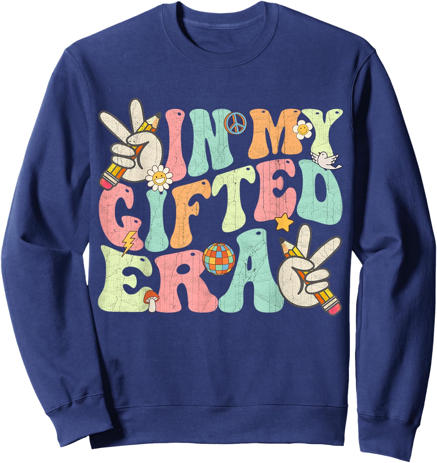 In My Gifted Era Groovy Hippie Teacher Back To School Kids Sweatshirt - Sweatshirt | Navy