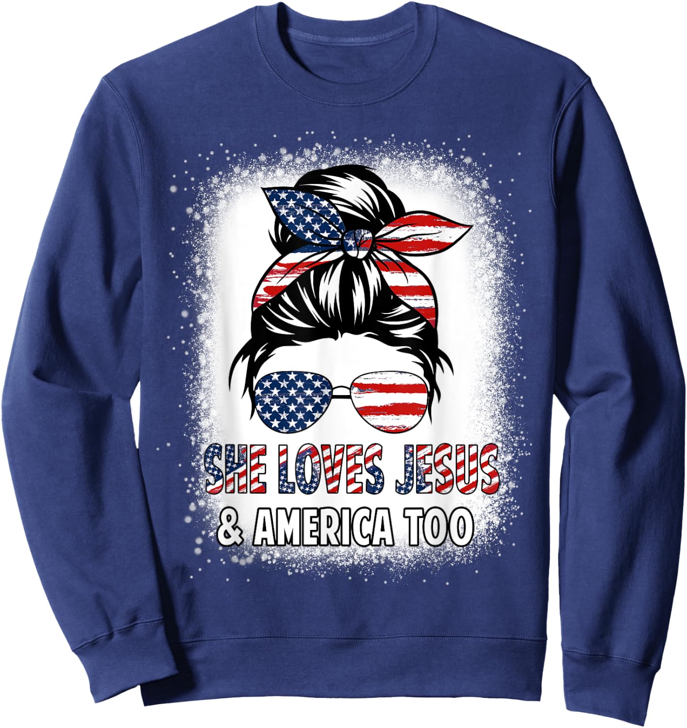 American Flag She Loves Jesus & America Too Christian Girl Sweatshirt - Sweatshirt | Navy