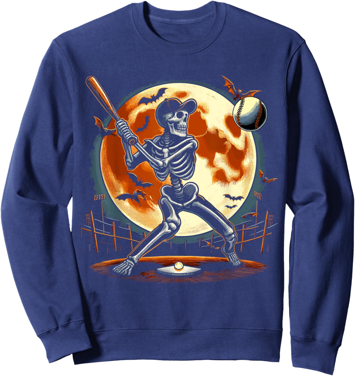 Halloween Baseball Skeleton Halloween Sweatshirt - Sweatshirt | Navy