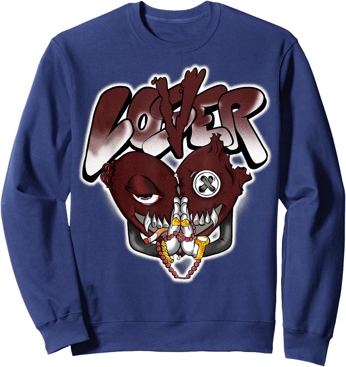 Loser Love Heart Pain Matching Graphic Red Burgundy Sweatshirt - Sweatshirt | Navy
