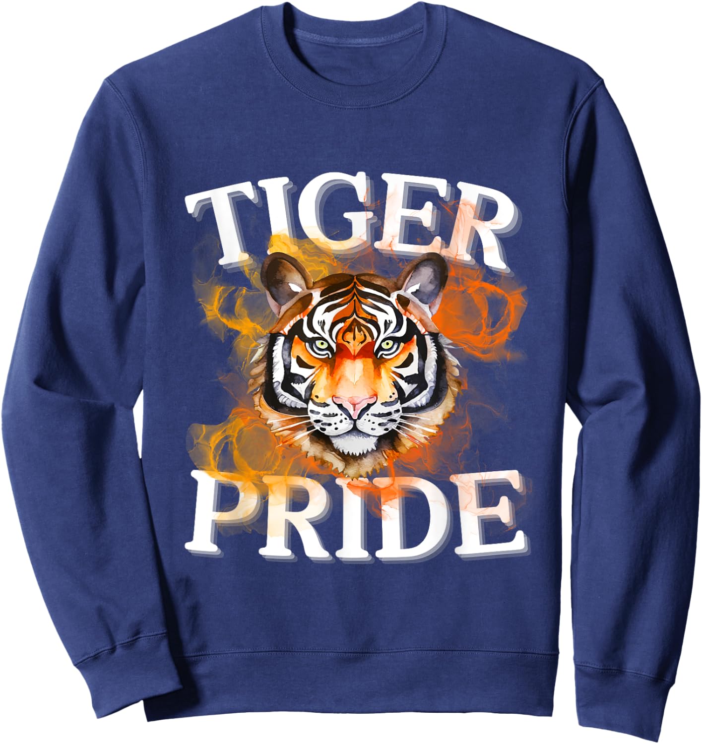Tiger Pride Flame Tiger Mascot Retro School Sport Cheer Team Sweatshirt - Sweatshirt | Navy