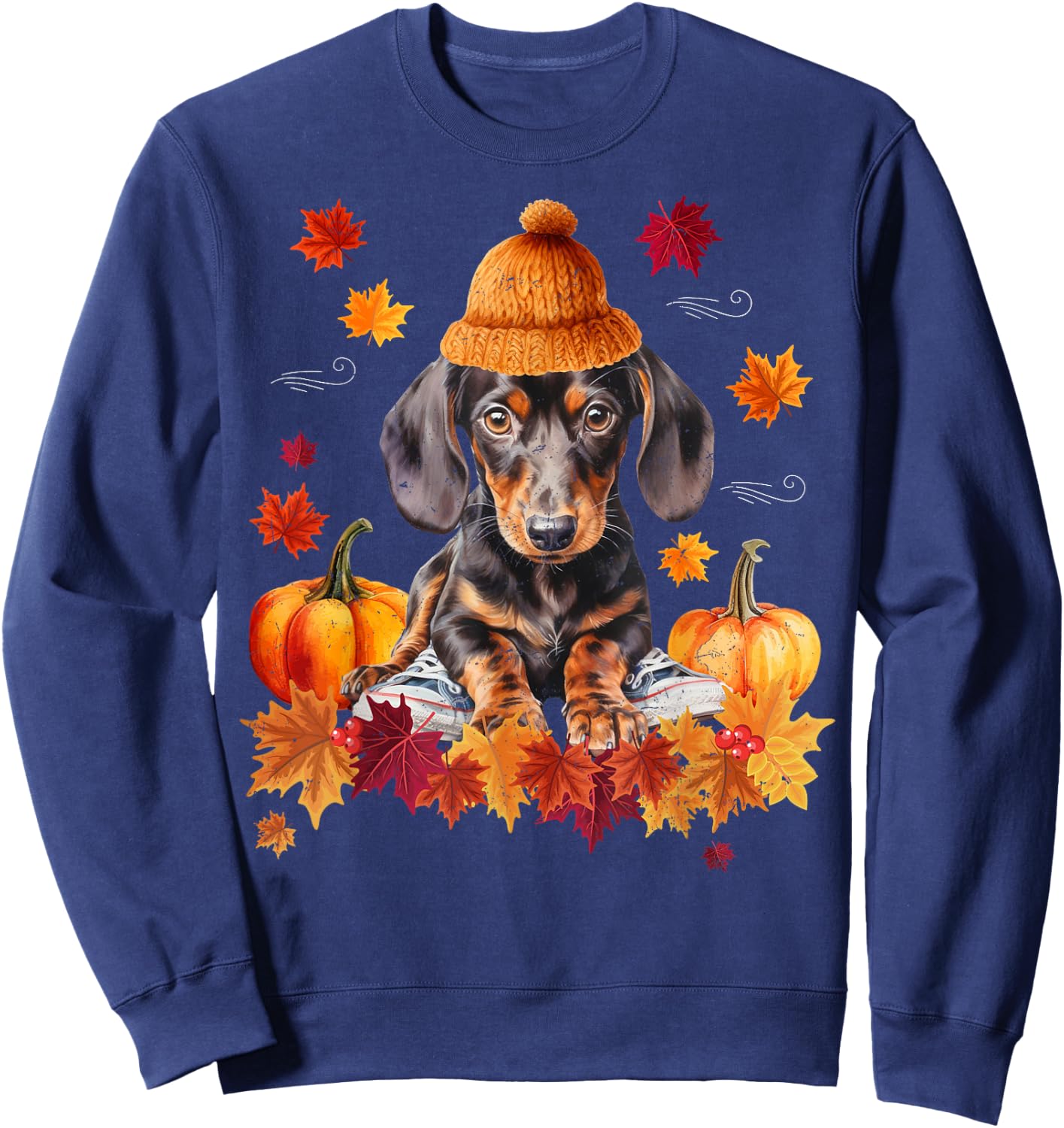 Dachshund Hello Autumn Leaf Fall For Dog Lover Men Women Girls Kids Sweatshirt - Sweatshirt | Navy