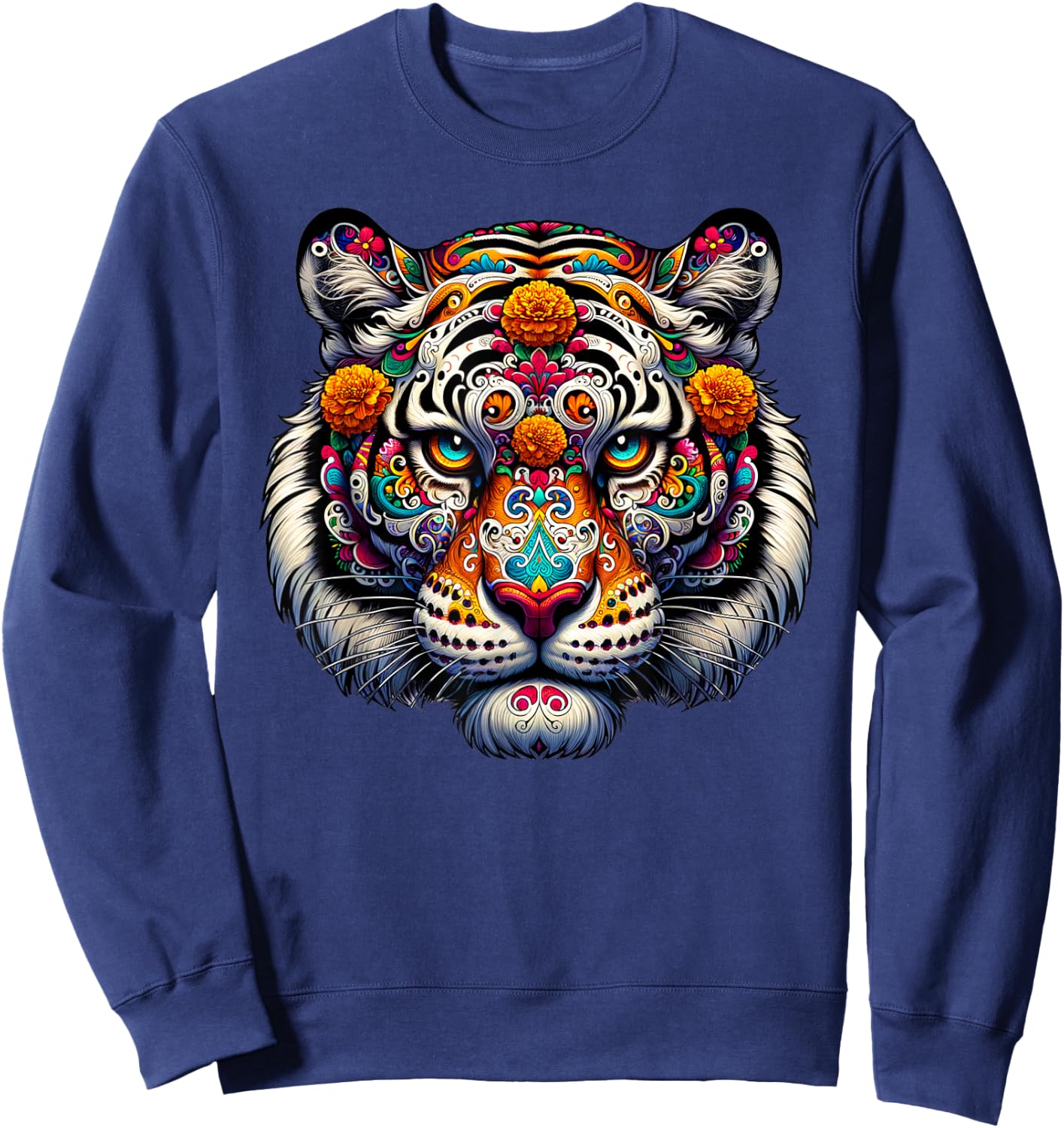 Sugar Skull Tiger Halloween Boys Women Kids Sweatshirt - Sweatshirt | Navy